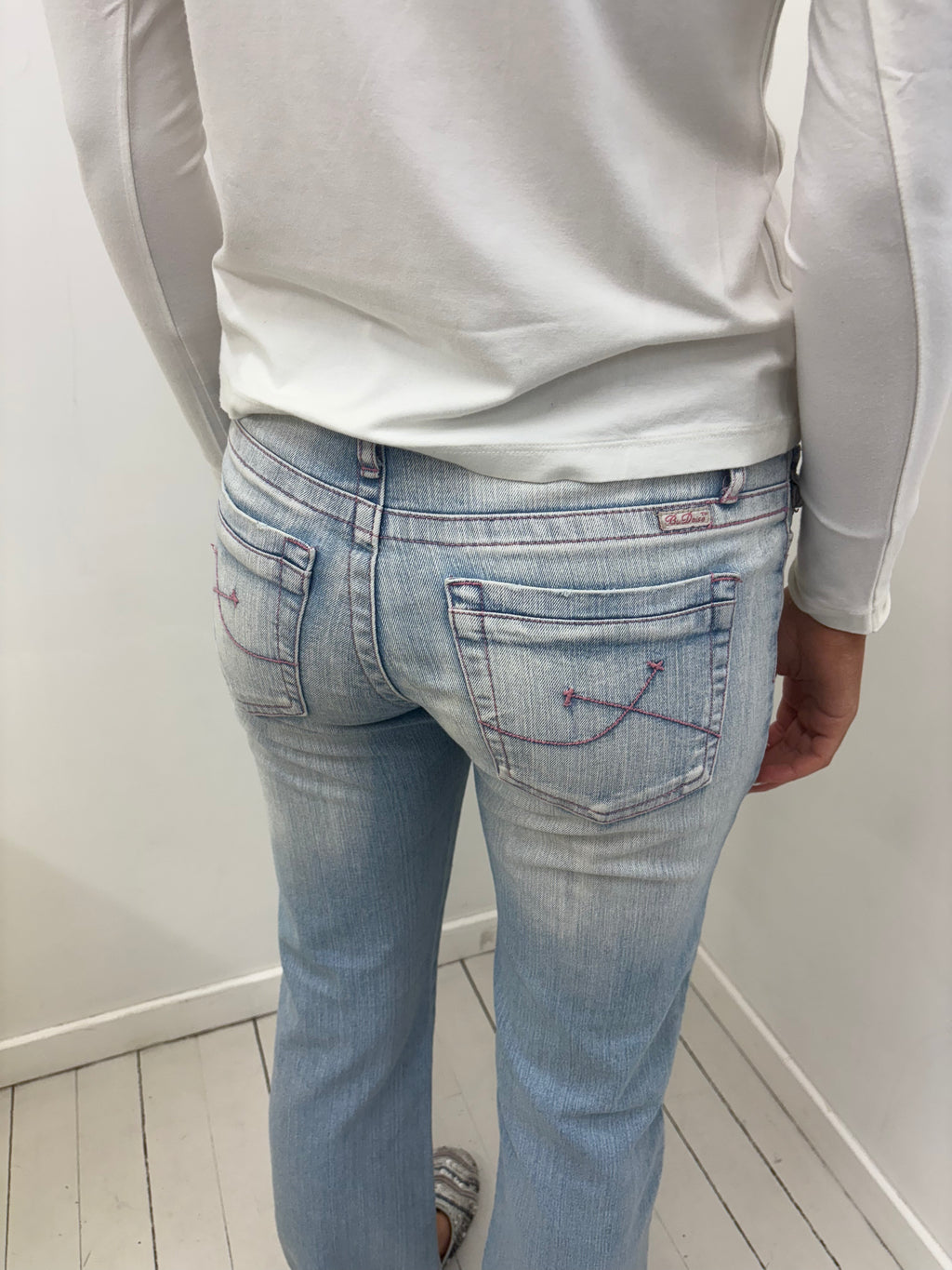 Light Wash Distressed Sequin Slash Straight Jeans Y2K