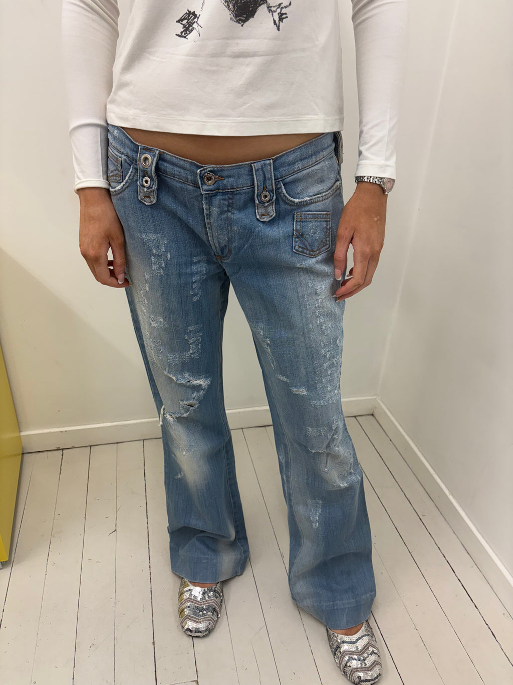 Vintage D&G Jeans Low-Rise Distressed Flare Jeans Y2K