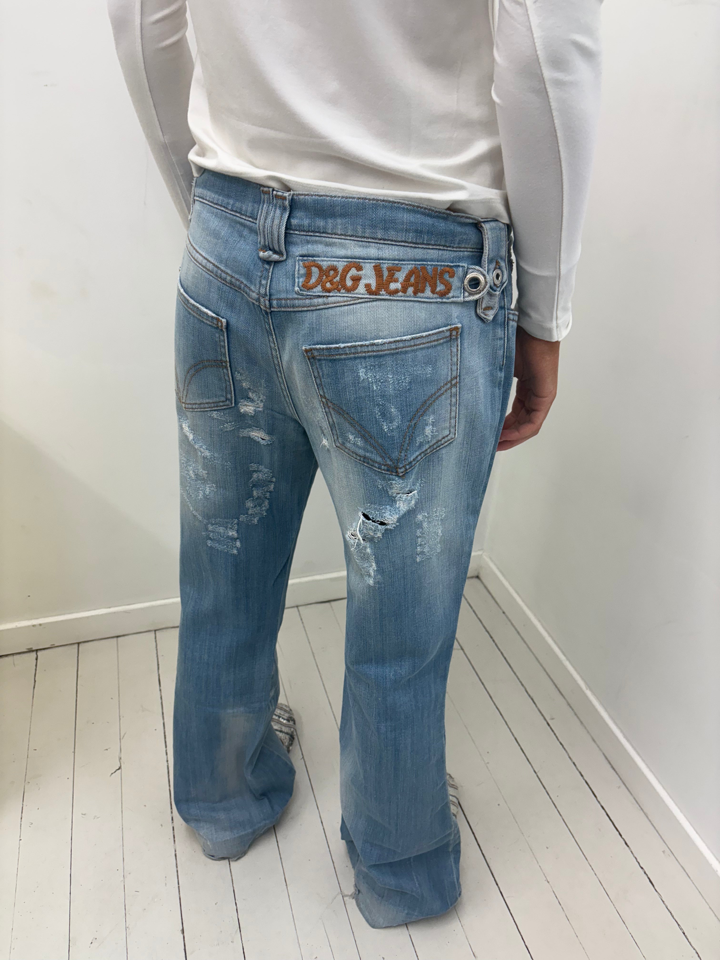 Vintage D&G Jeans Low-Rise Distressed Flare Jeans Y2K