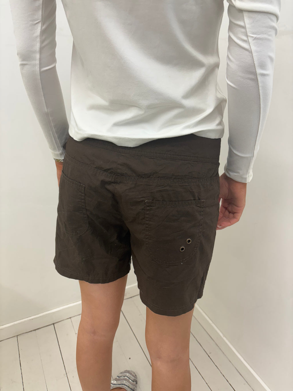 Brown Low-Rise Cargo Shorts with Tie Detail