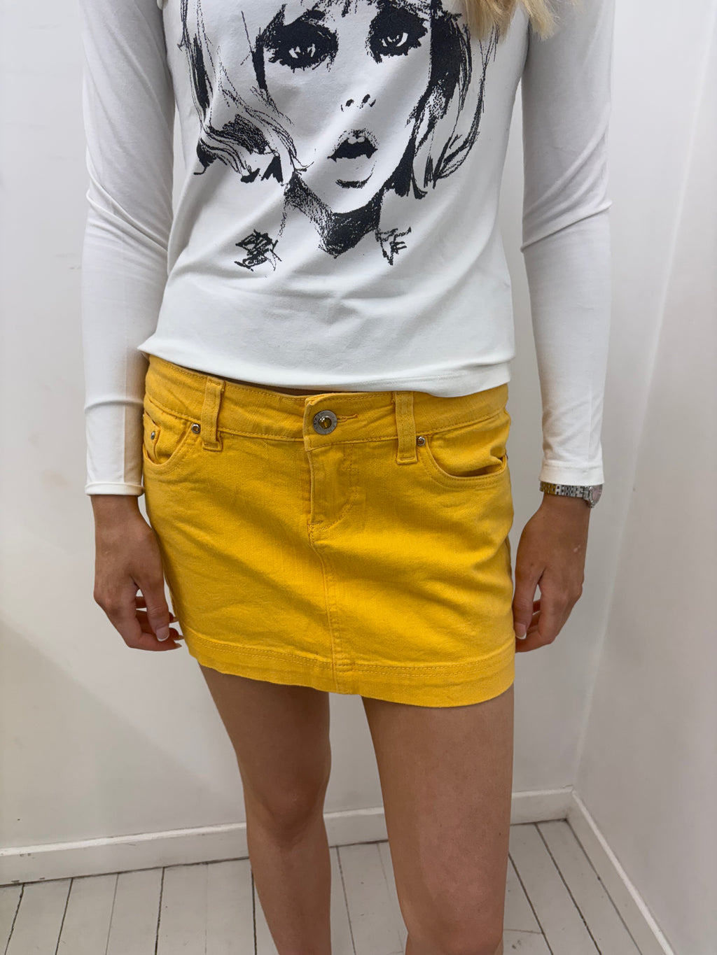 Mustard Yellow Denim Mini Skirt with Pockets