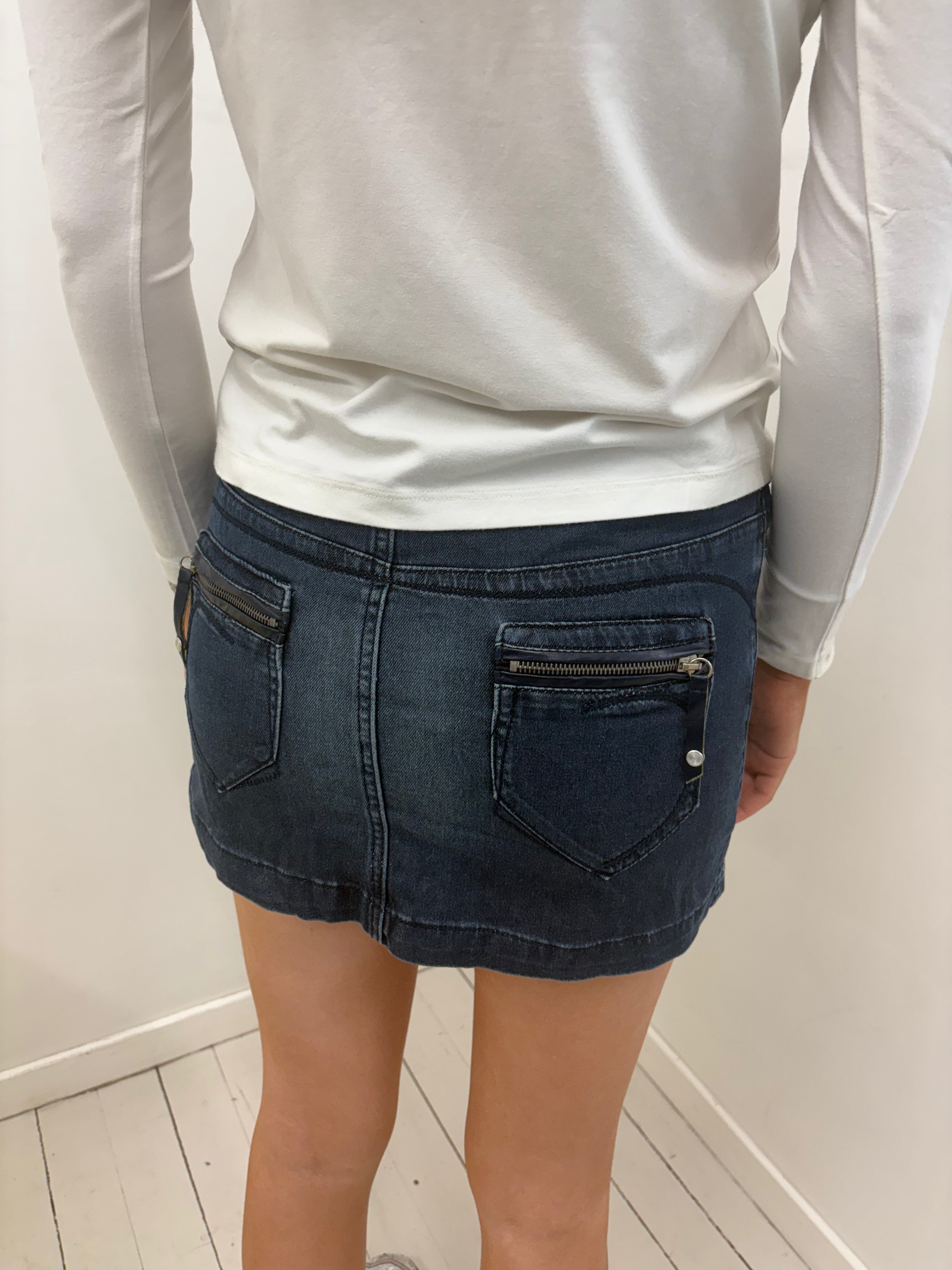 Dark Wash Denim Mini Skirt with Rhinestone Detail