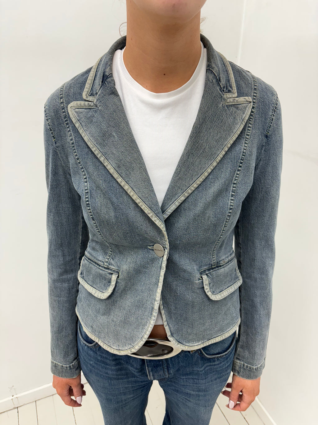 Light Wash Denim Blazer Jacket