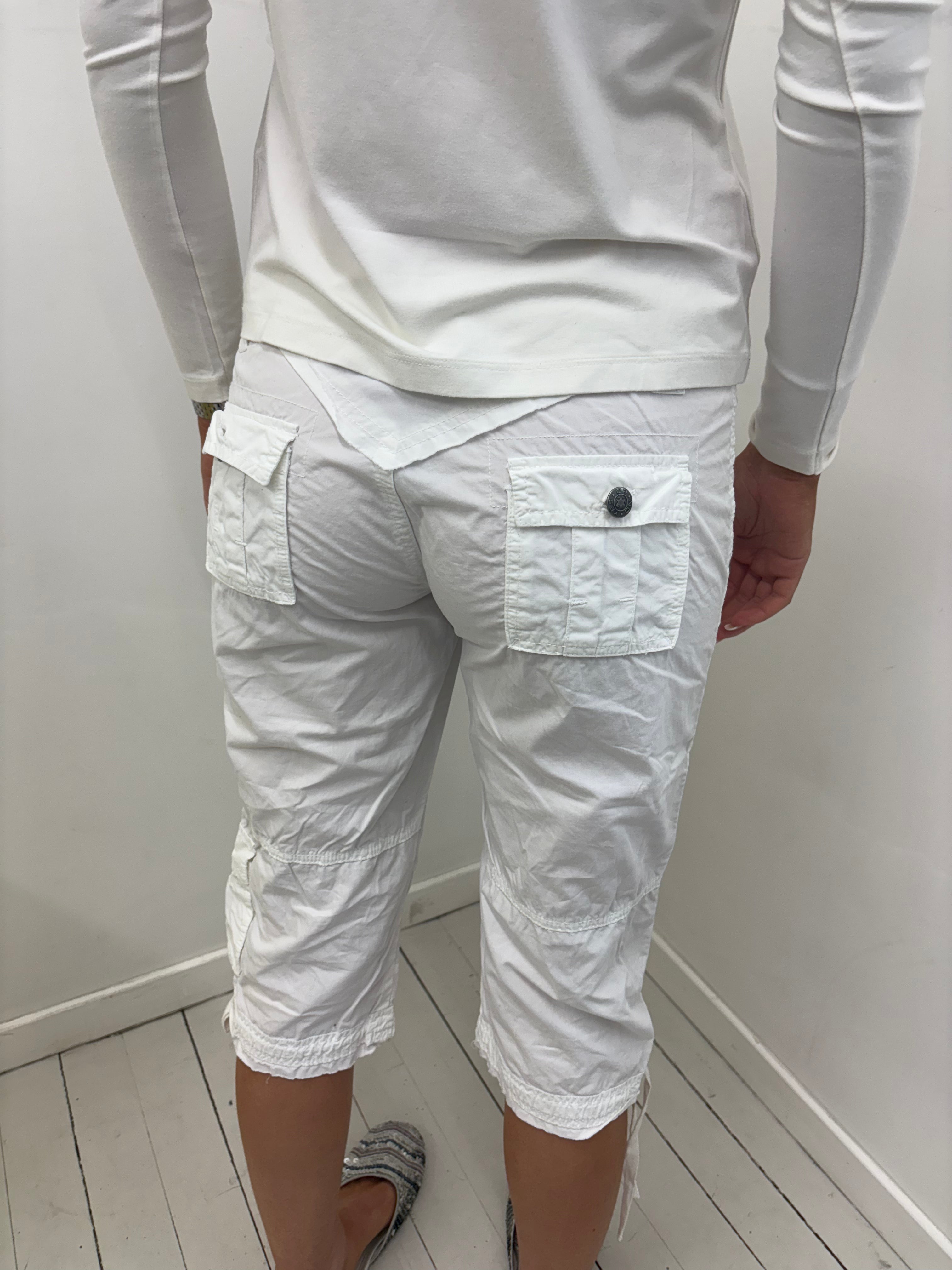 White Cargo Capri Pants with Drawstring Detail