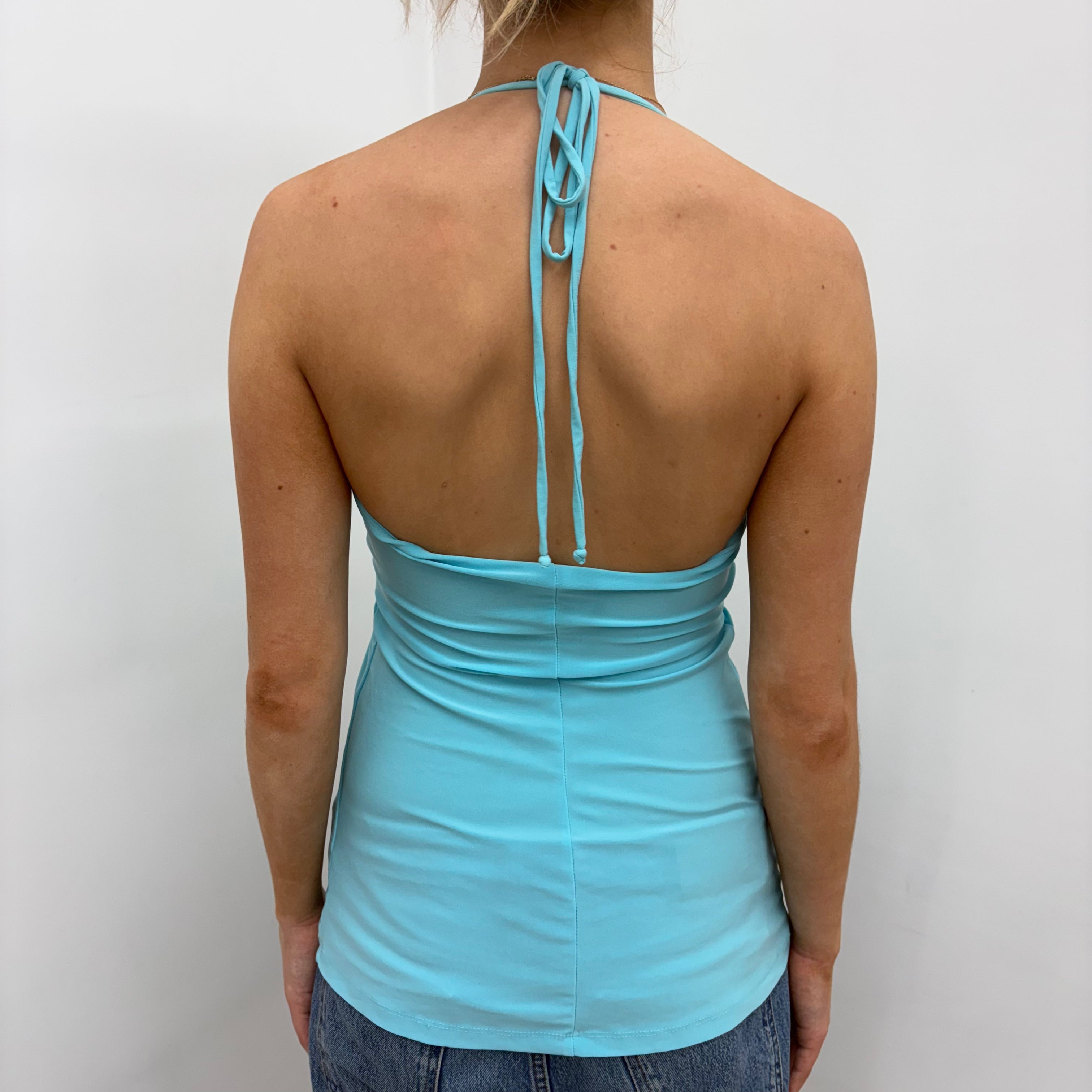 Aqua Blue Halter Top with Waist Tie