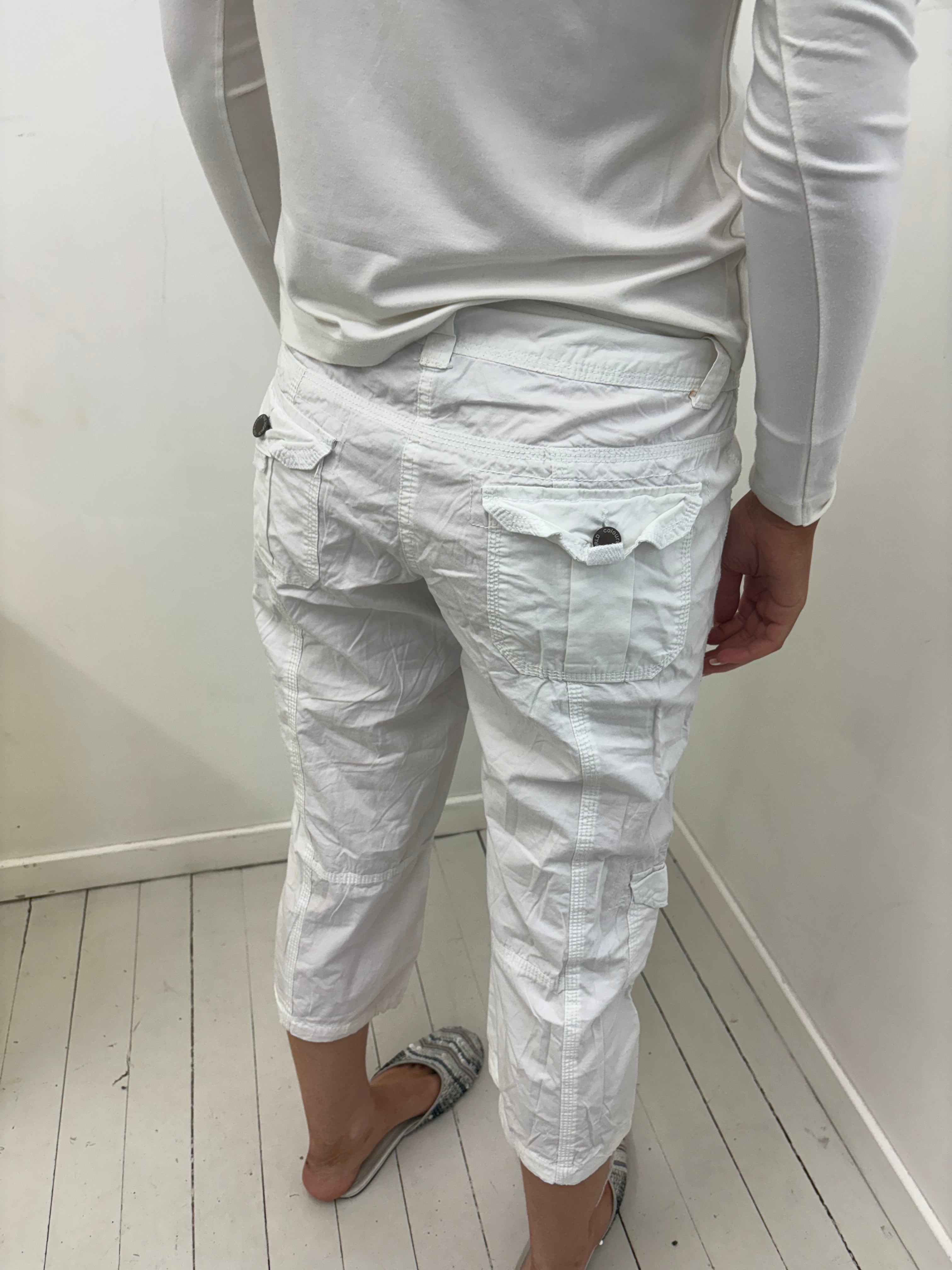 White Cargo Capri Pants with Multiple Pockets