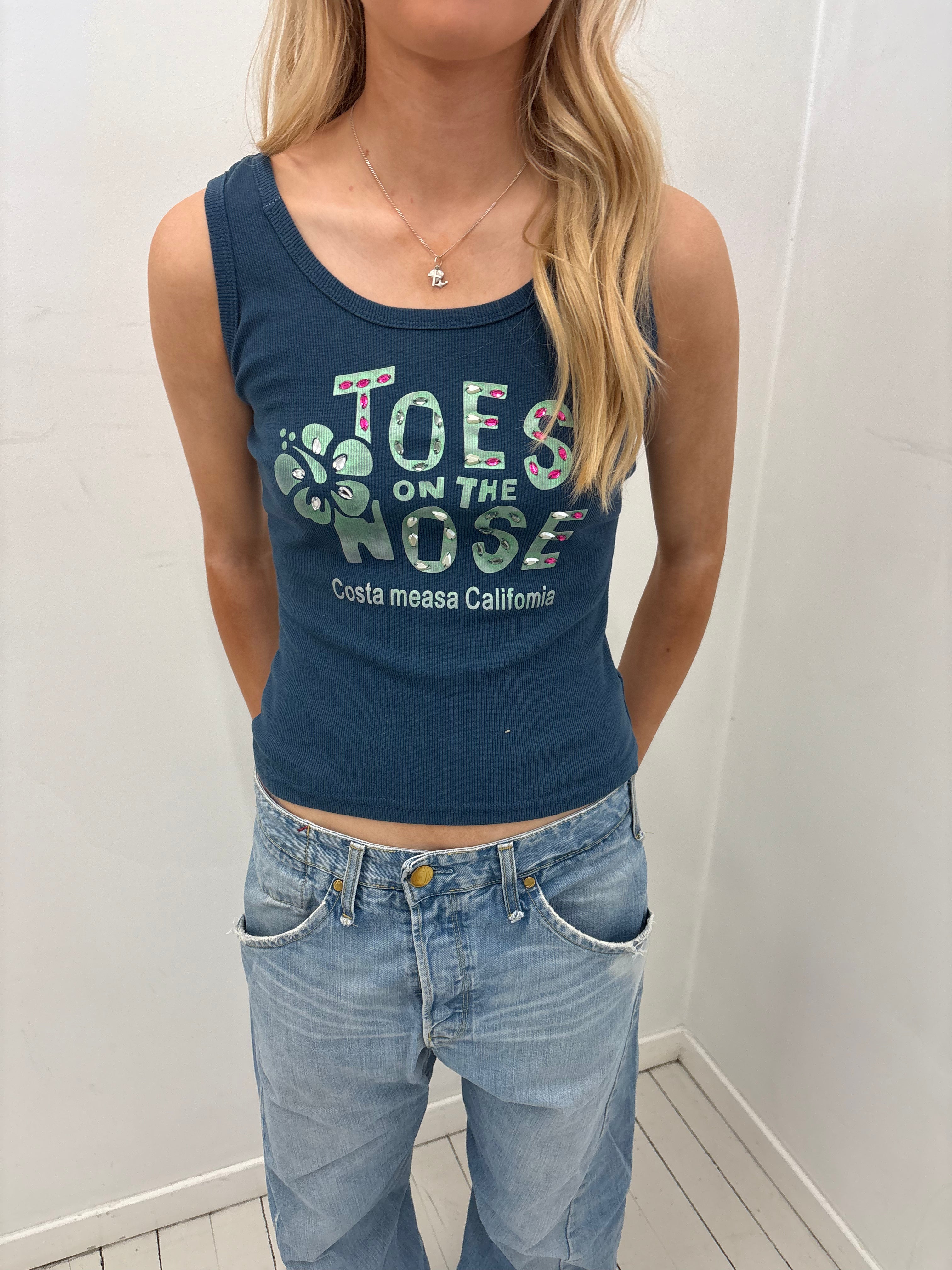 Teal “Toes on the Nose” Y2K Tank Top