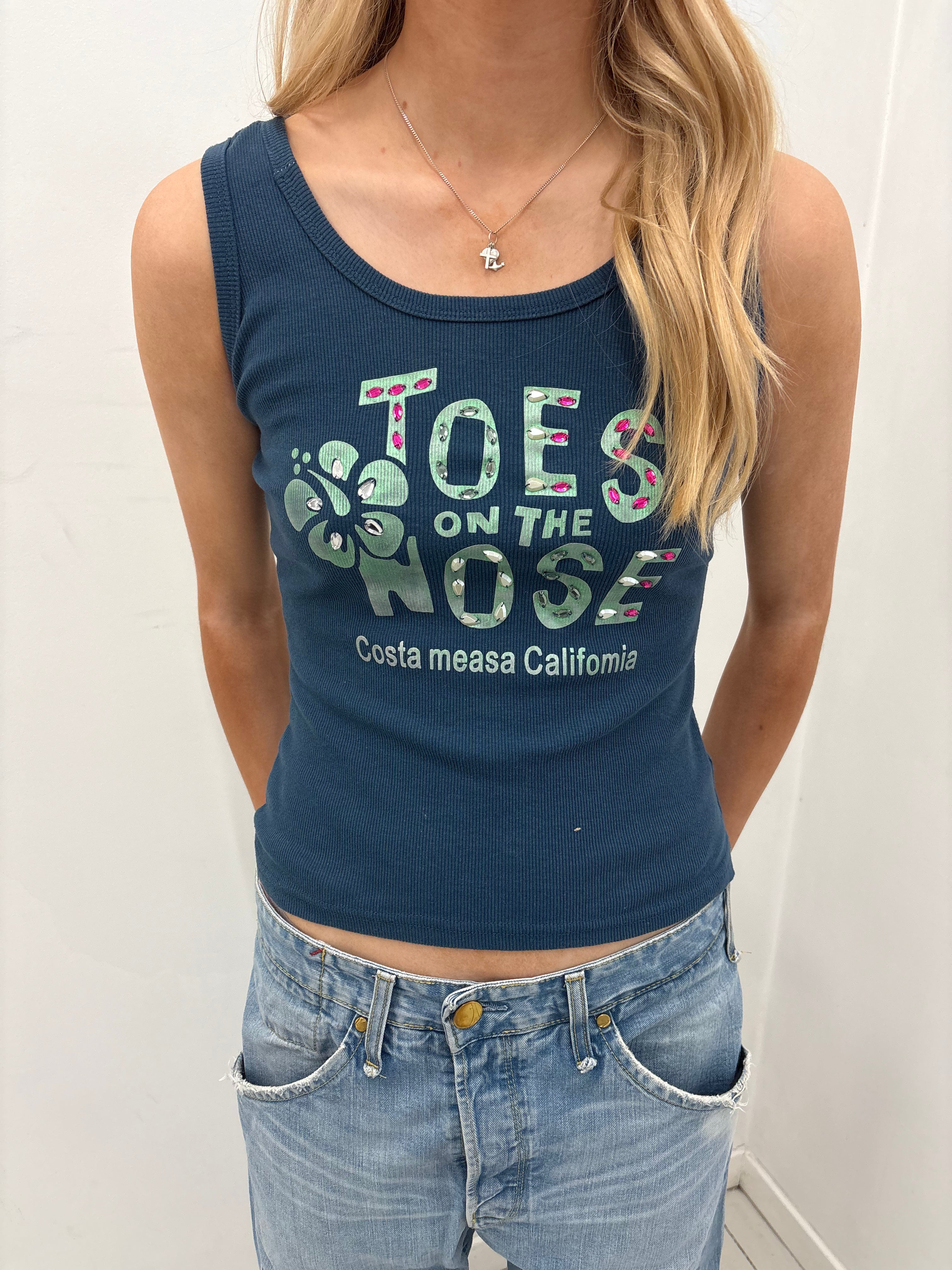 Teal “Toes on the Nose” Y2K Tank Top