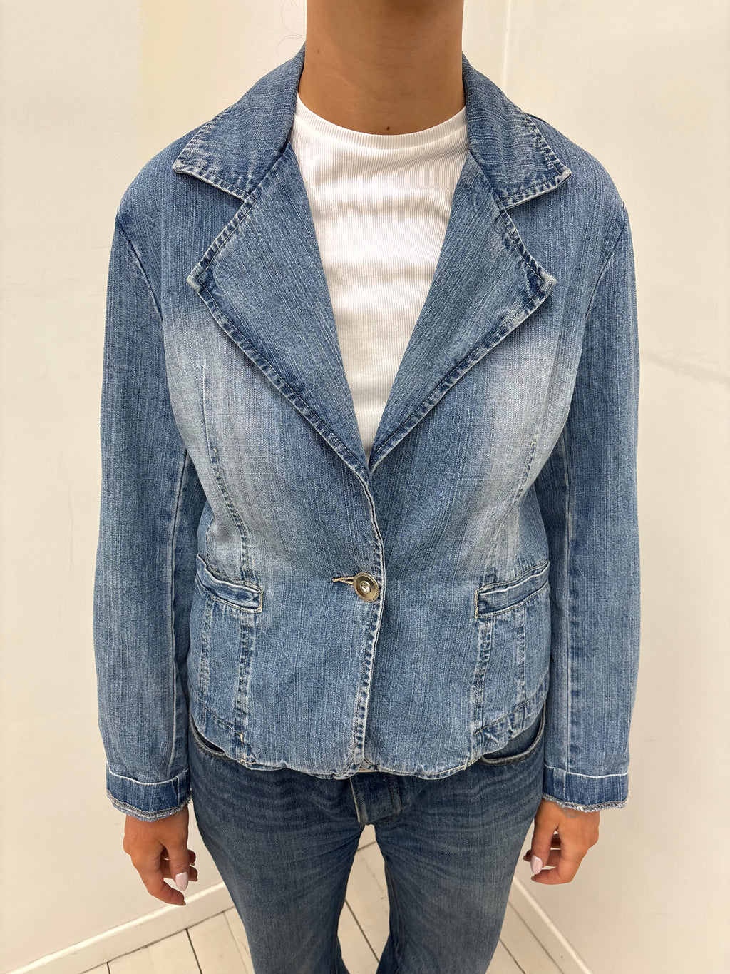 Denim Embroidered Blazer Jacket