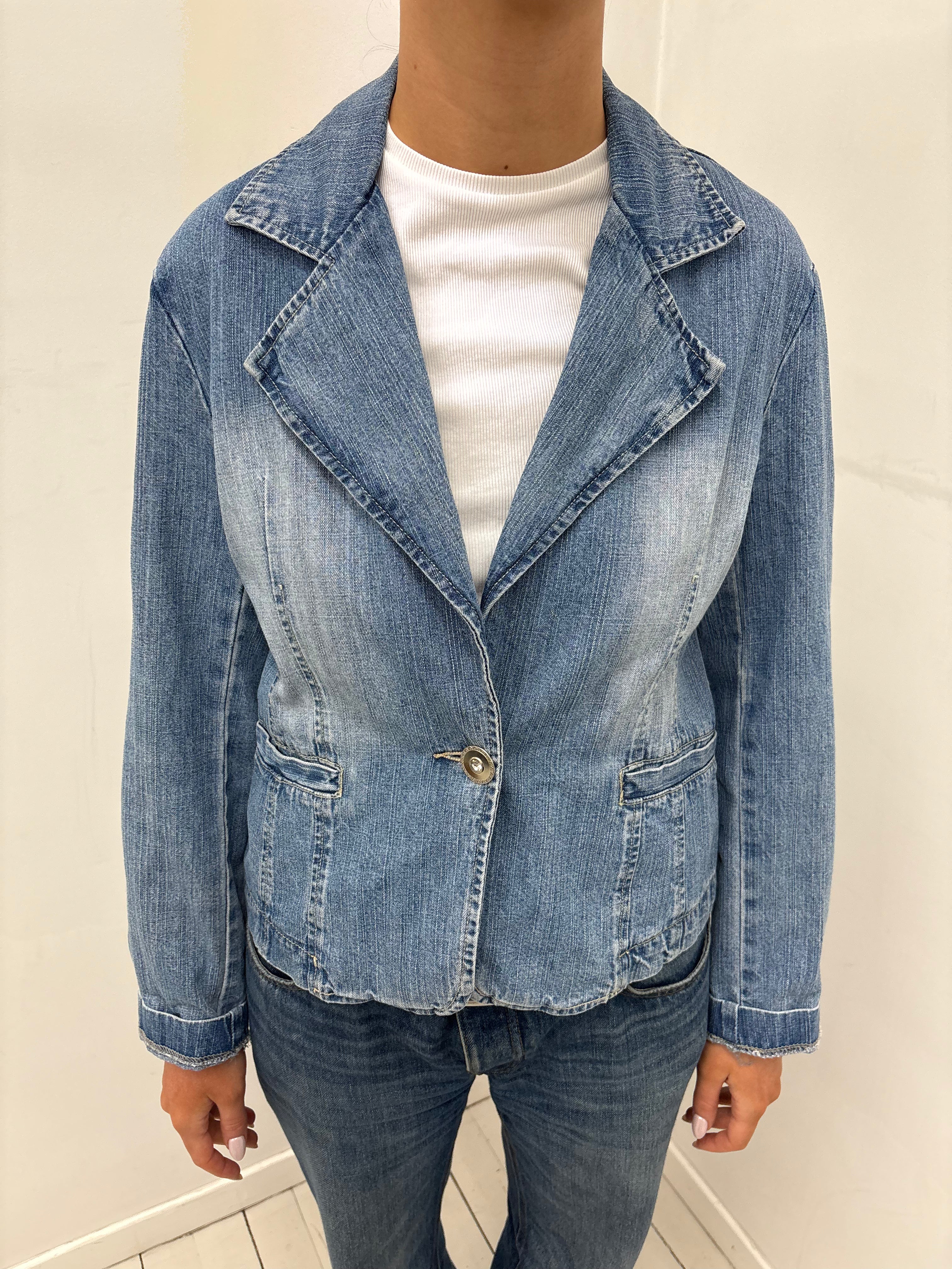 Denim Embroidered Blazer Jacket