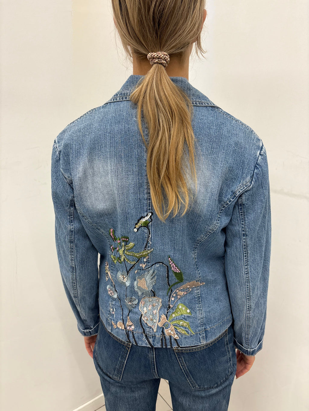 Denim Embroidered Blazer Jacket