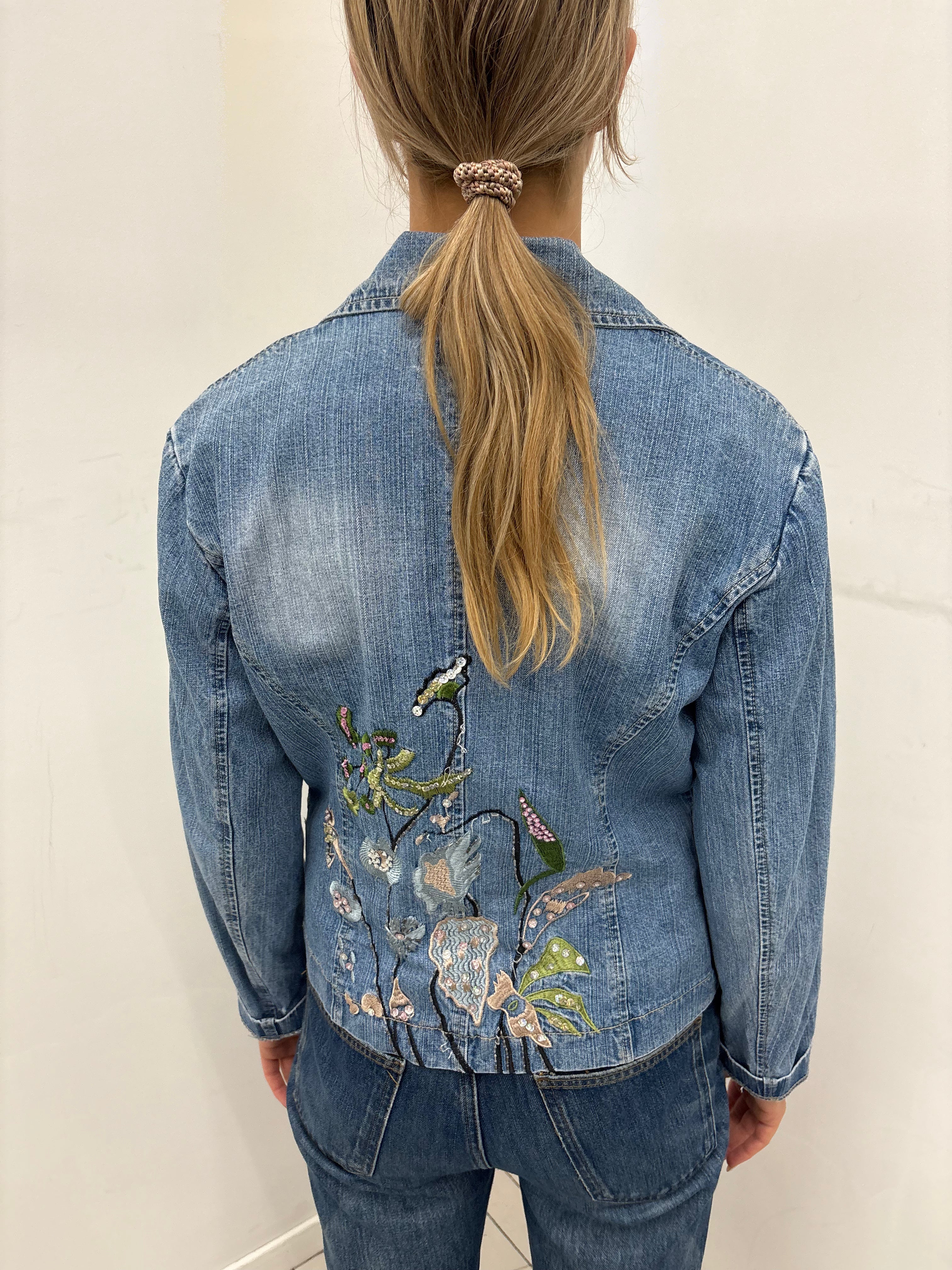 Denim Embroidered Blazer Jacket