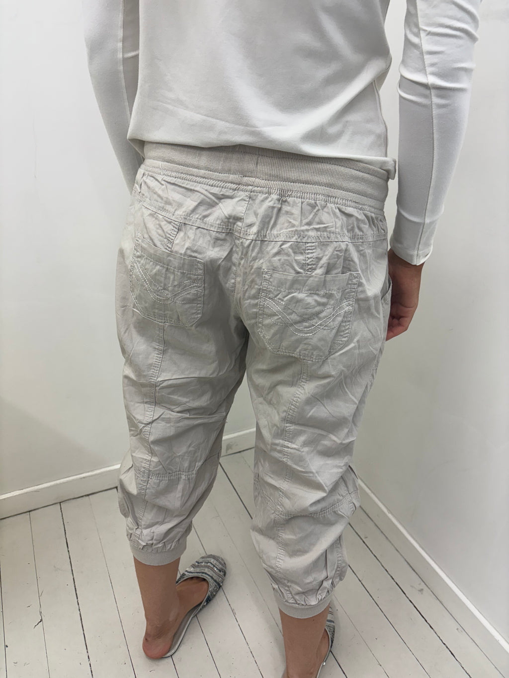 Light Grey Cargo Capri Pants with Drawstring Waist