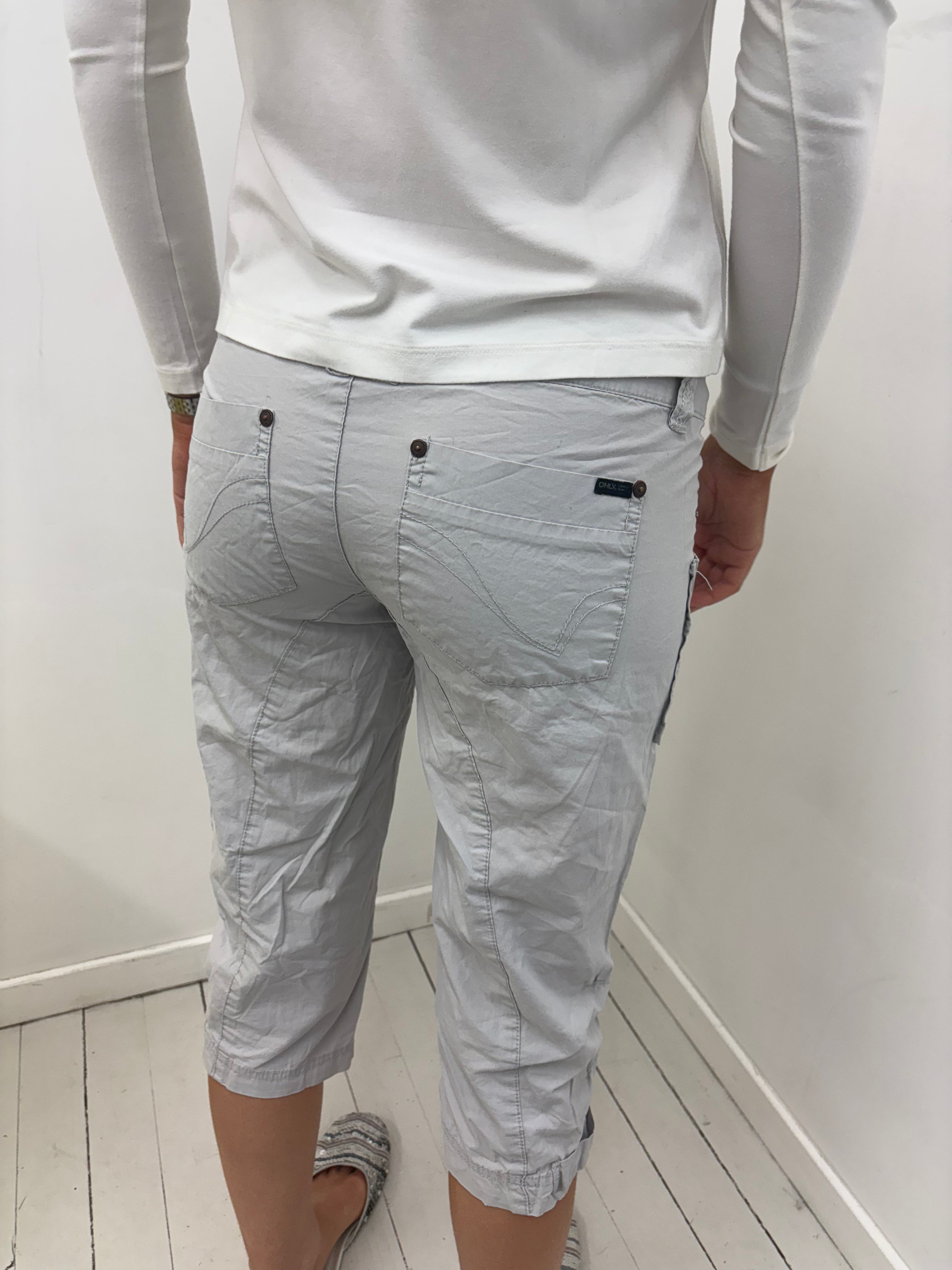 Grey Cargo Capri Pants with Snap Button Detail