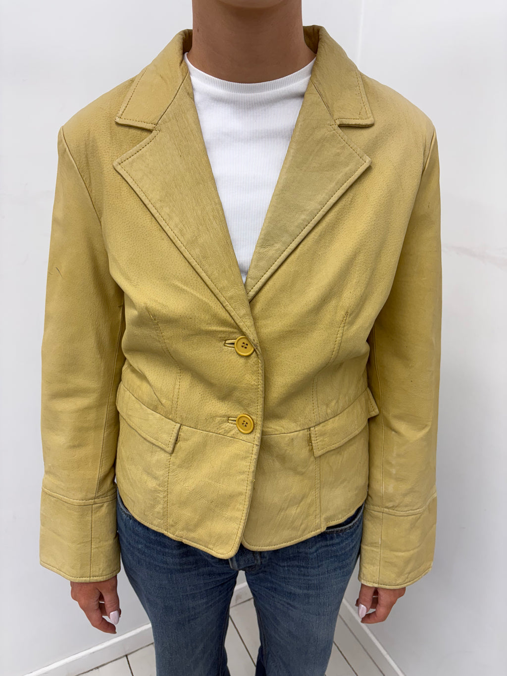 Yellow Leather Blazer Jacket