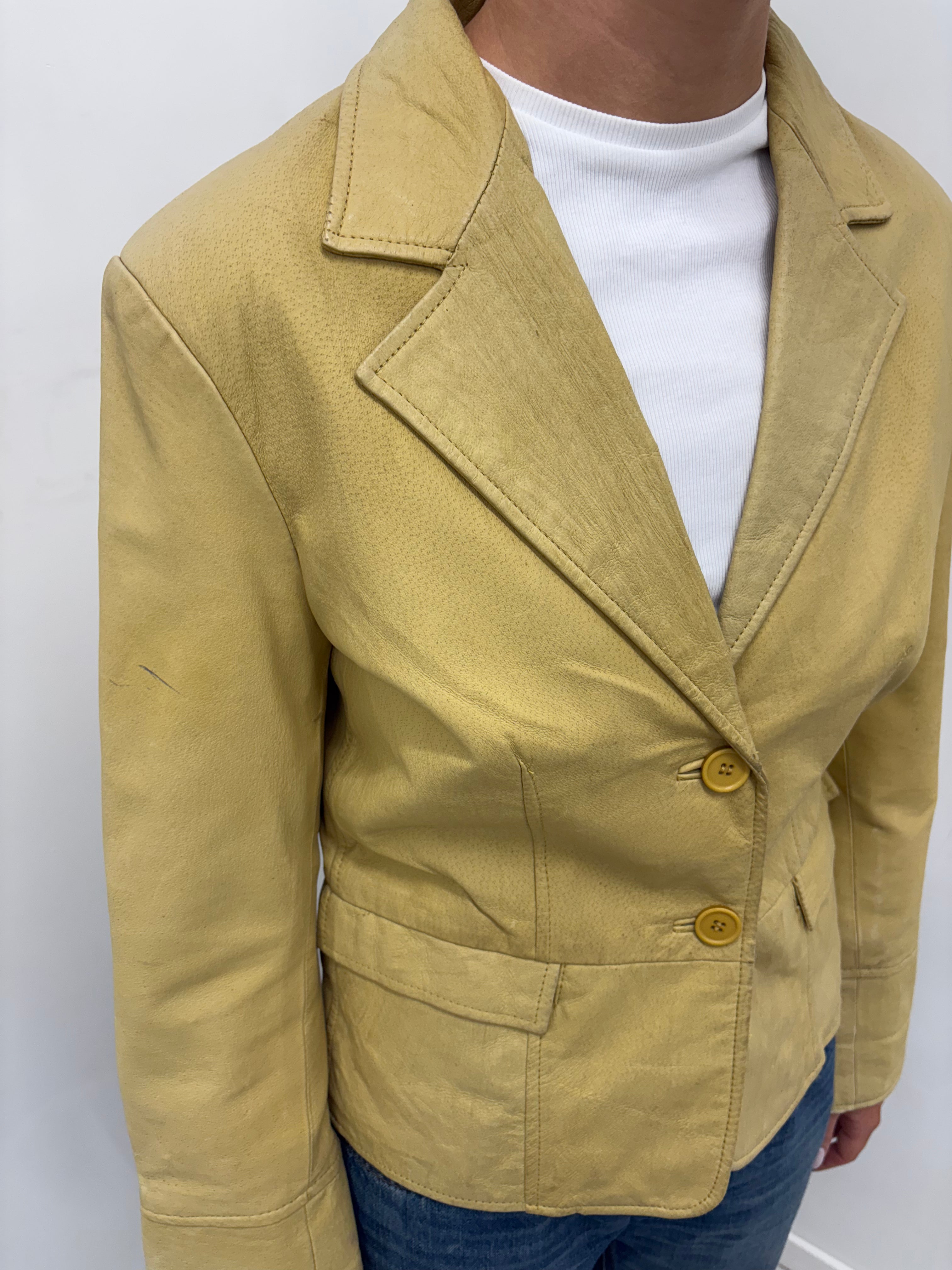 Yellow Leather Blazer Jacket