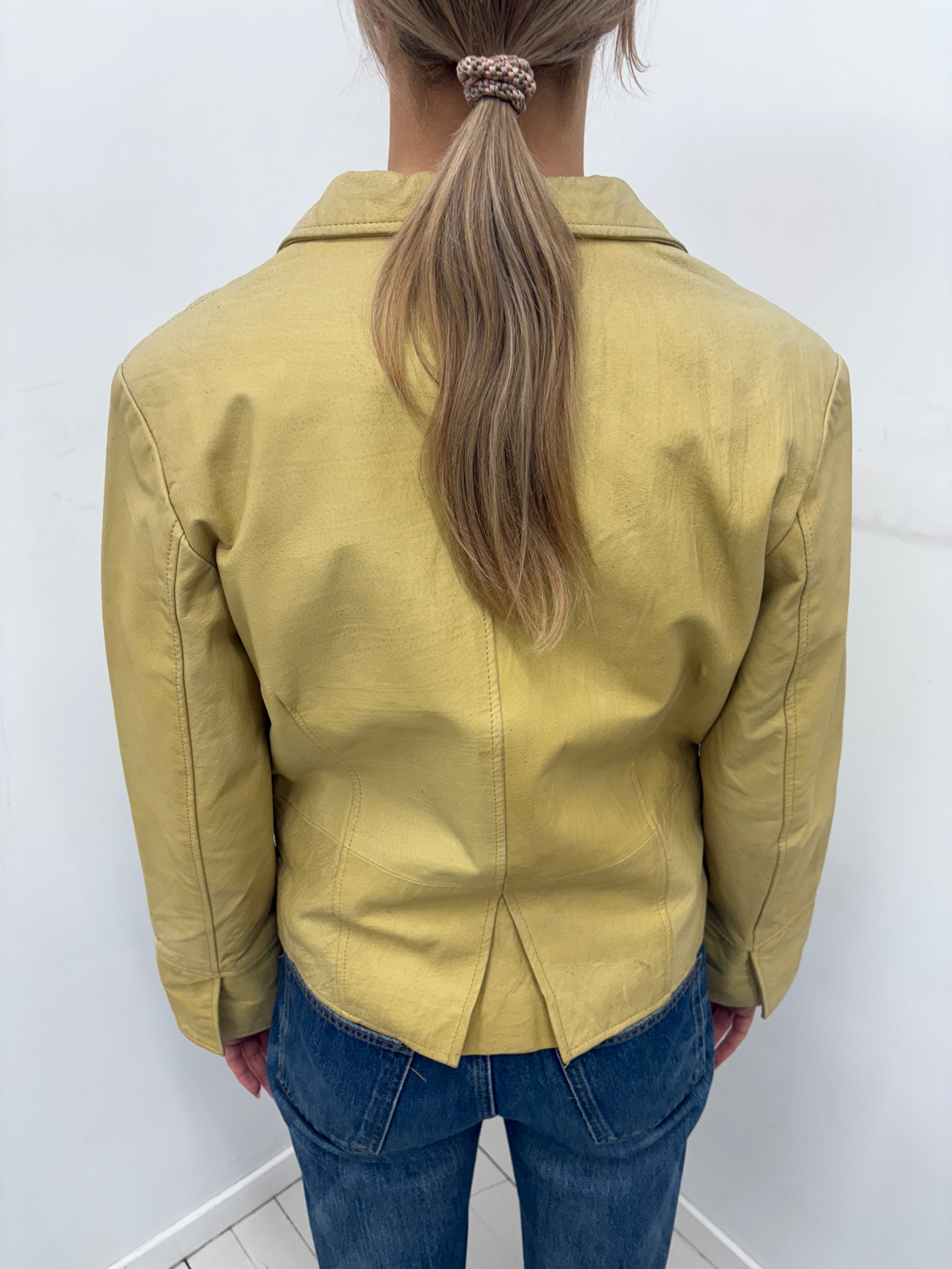 Yellow Leather Blazer Jacket