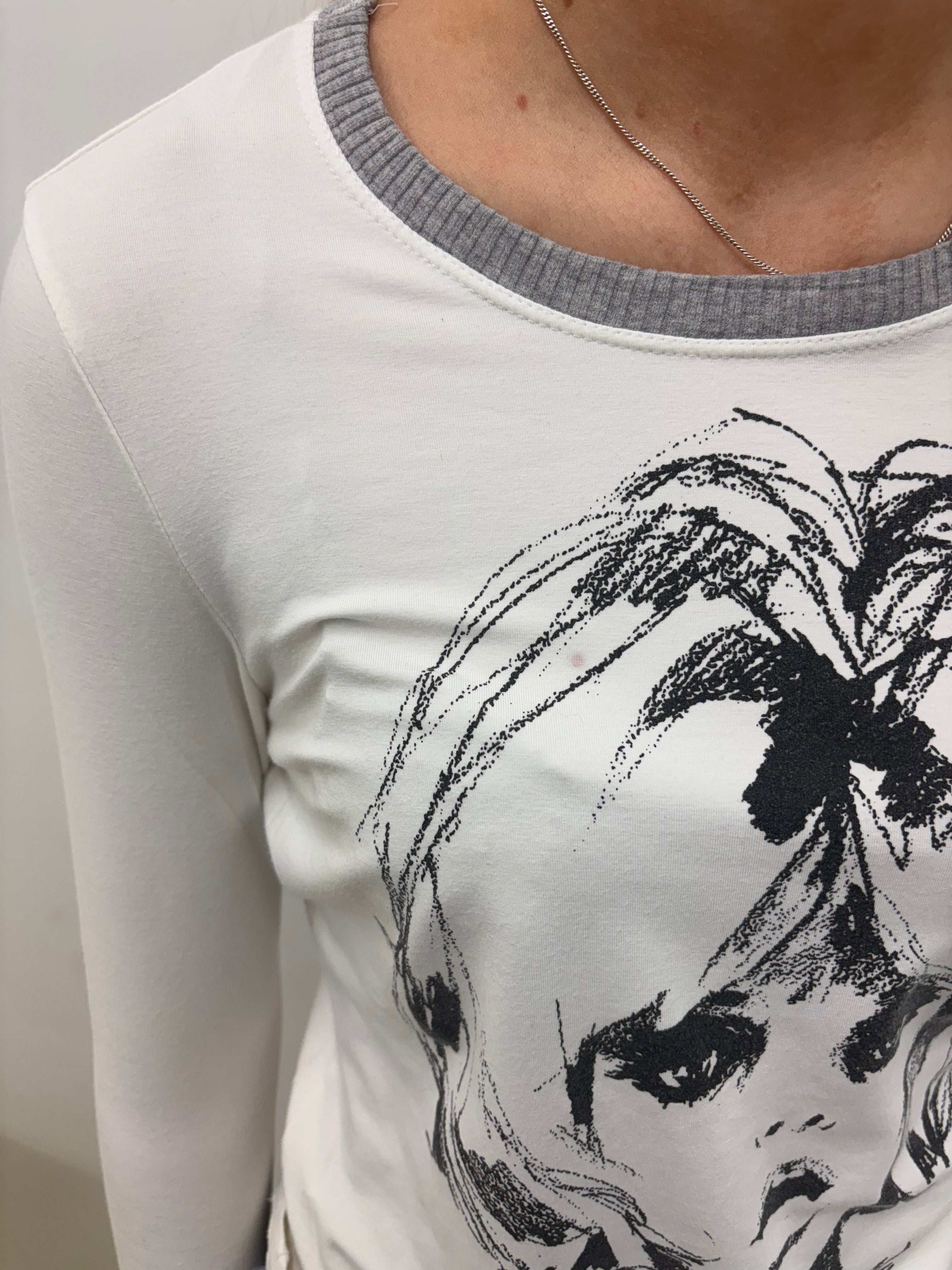 White Long Sleeve Top with Sketch Print Graphic