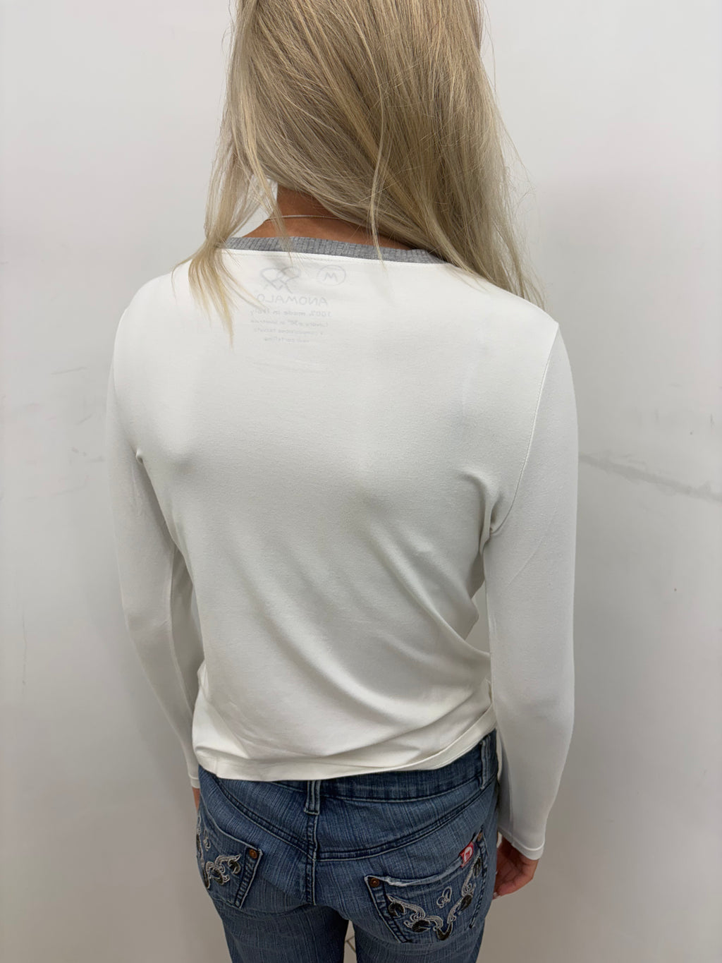 White Long Sleeve Top with Sketch Print Graphic