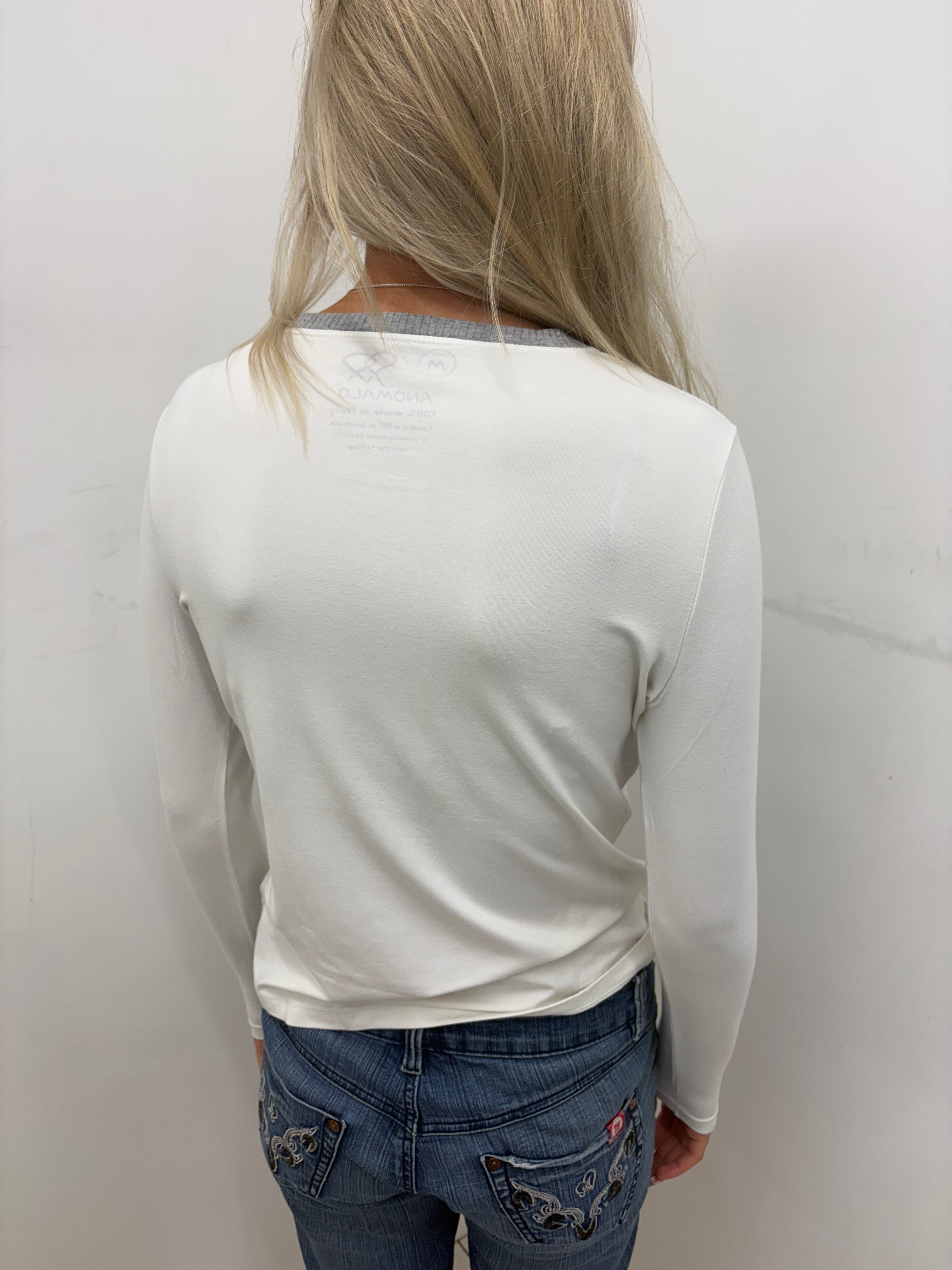 White Long Sleeve Top with Sketch Print Graphic