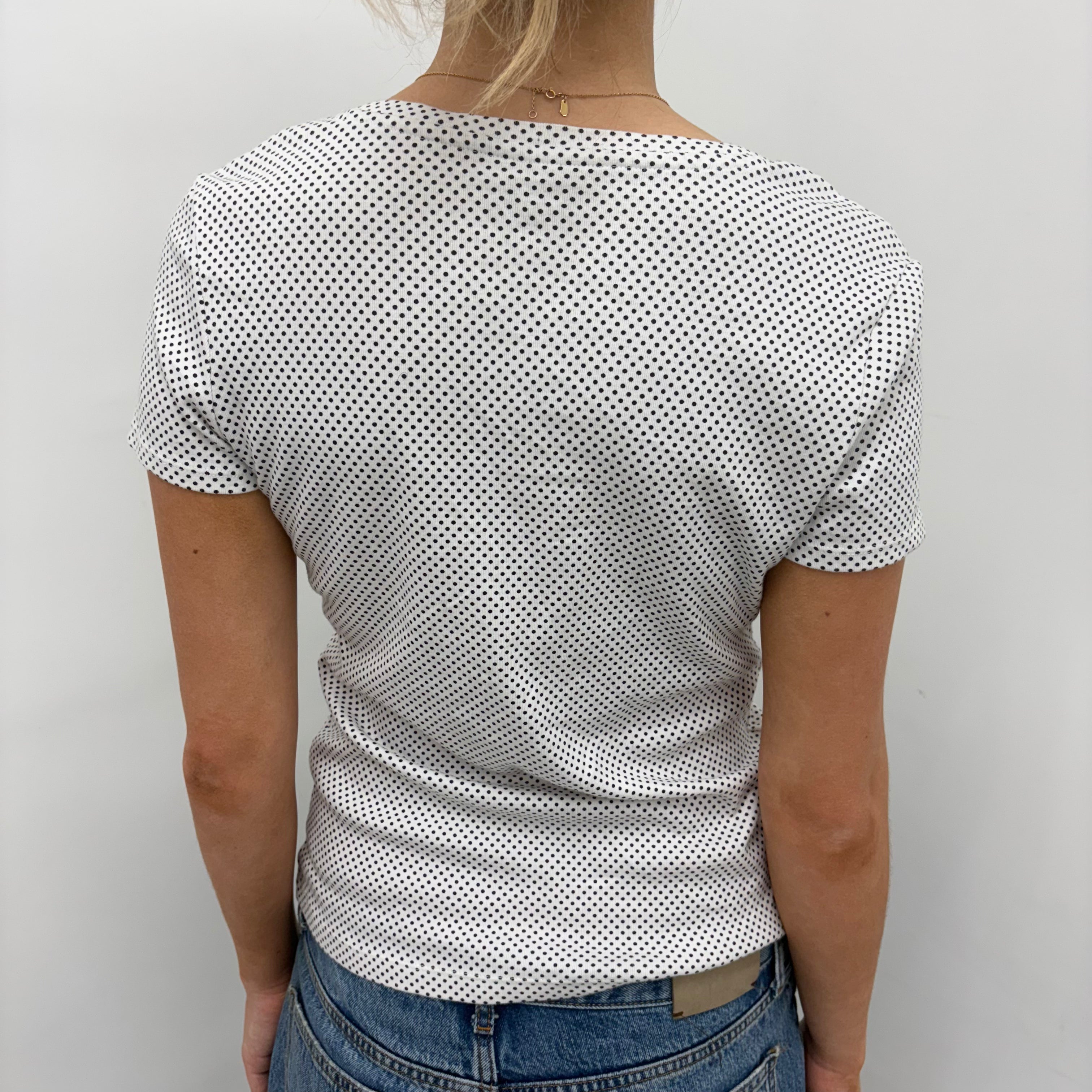 White Polkadot Tee with V-Neckline