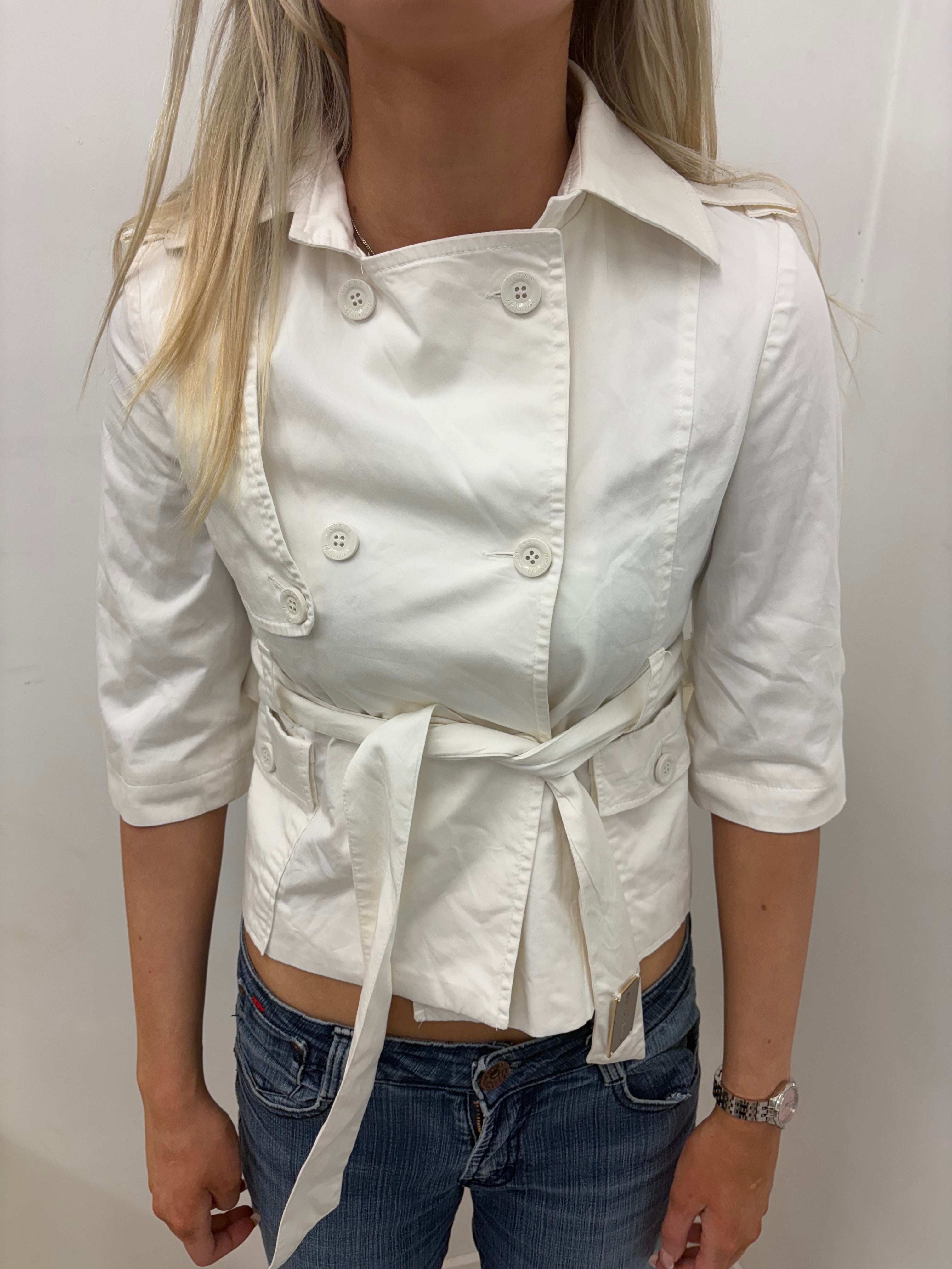 Guess White Cropped Trench Jacket with Belt
