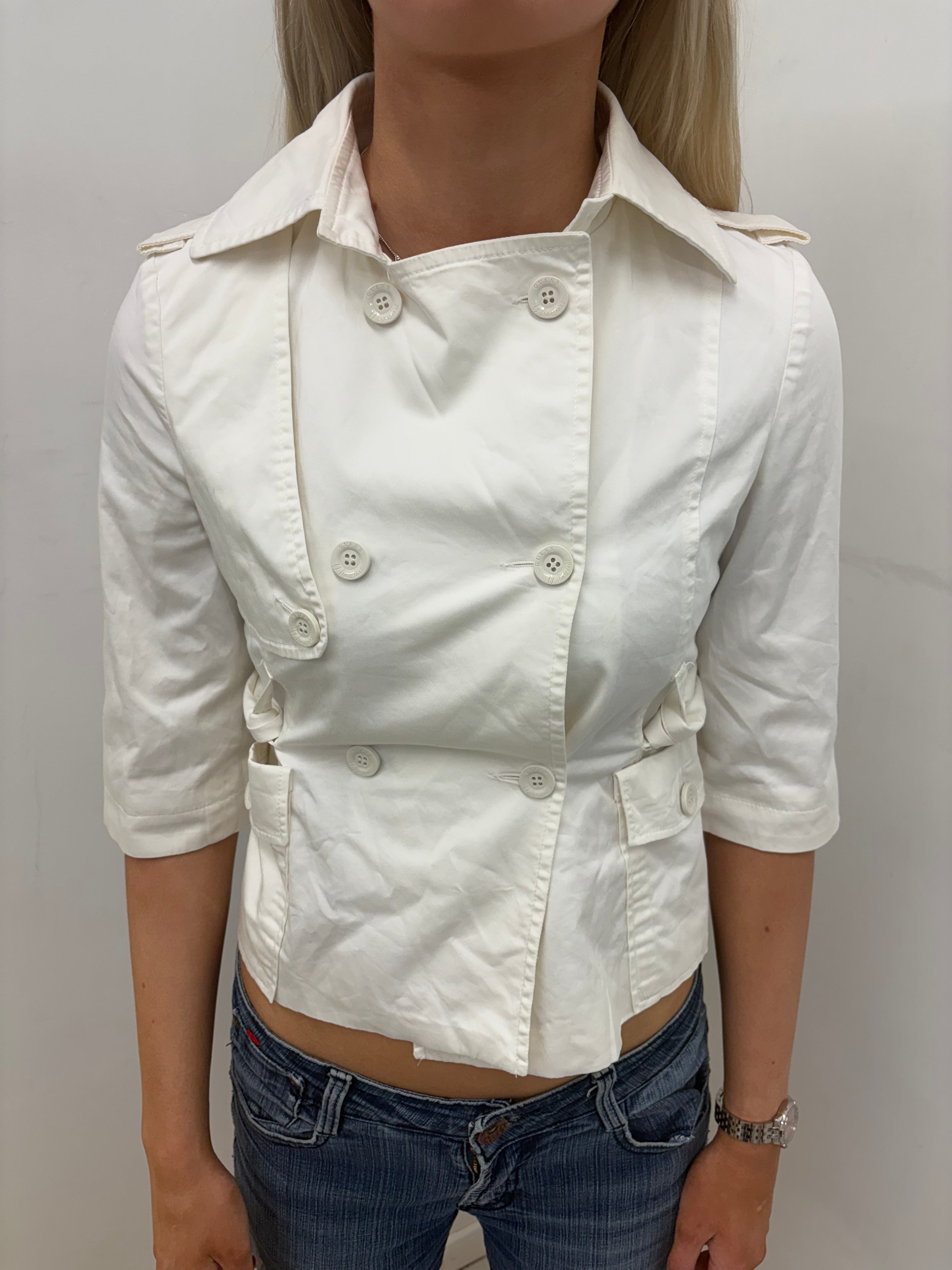 Guess White Cropped Trench Jacket with Belt