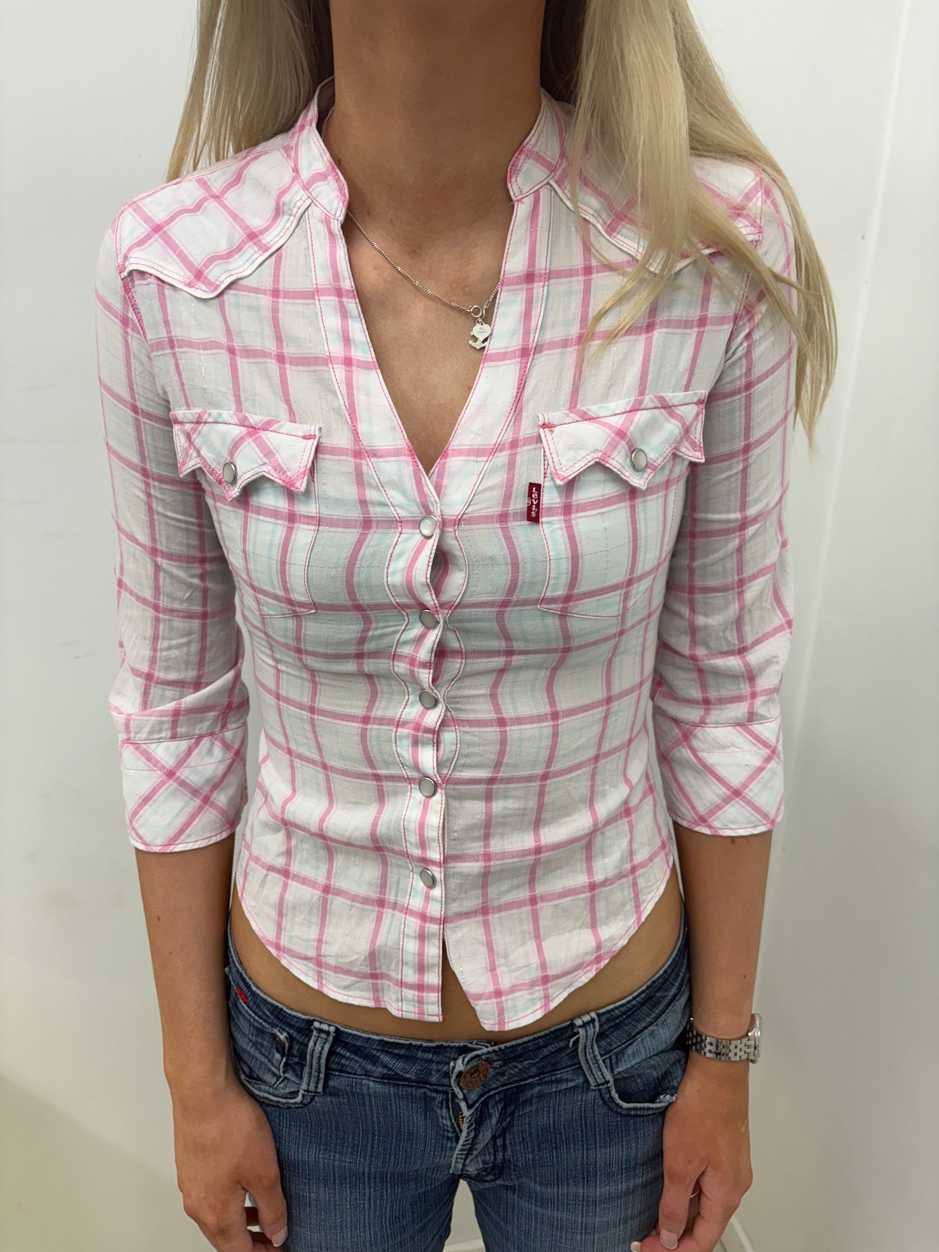 Levi's Pink Plaid Western-Style Snap Shirt