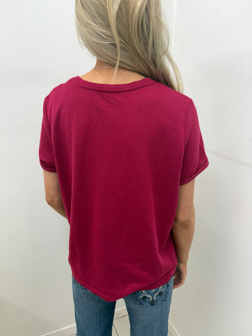 Burgundy T-Shirt with Cartoon Deer Graphic