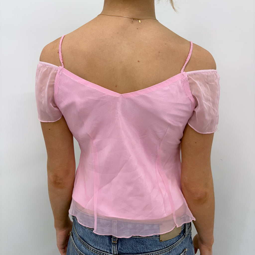 Y2K Pink Sheer Floral Top