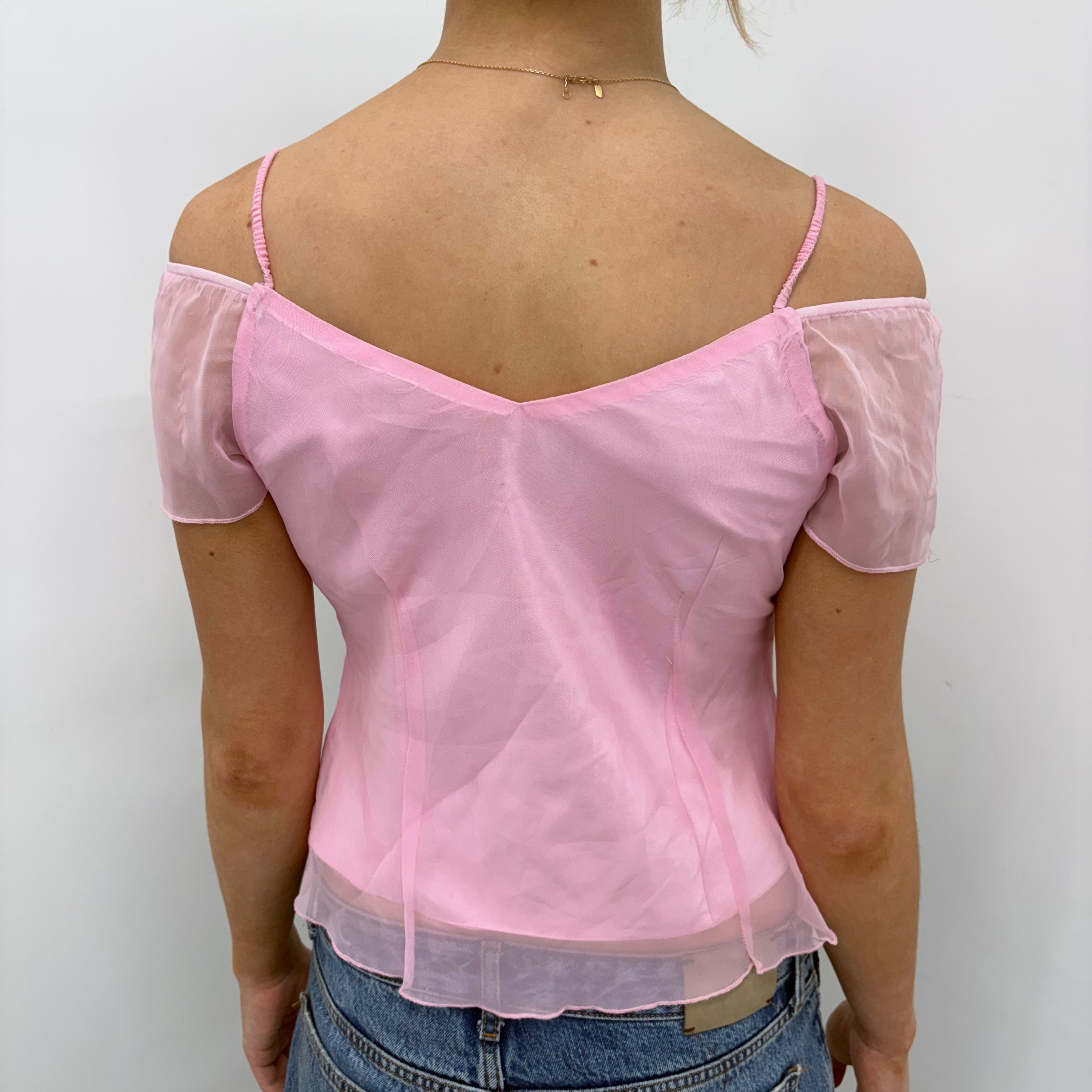 Y2K Pink Sheer Floral Top