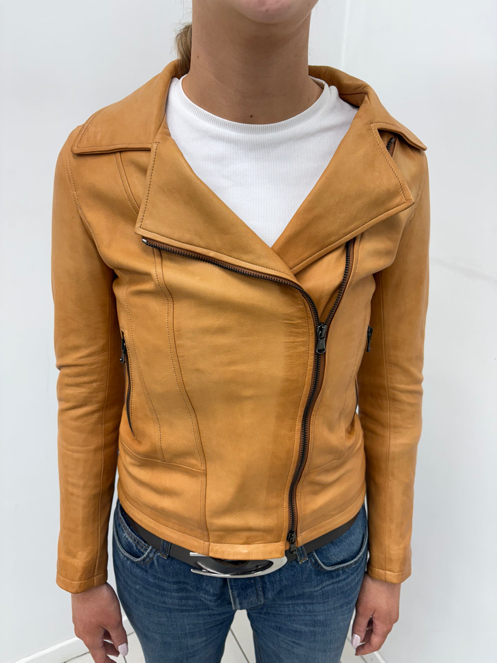 Tan Leather Biker Jacket