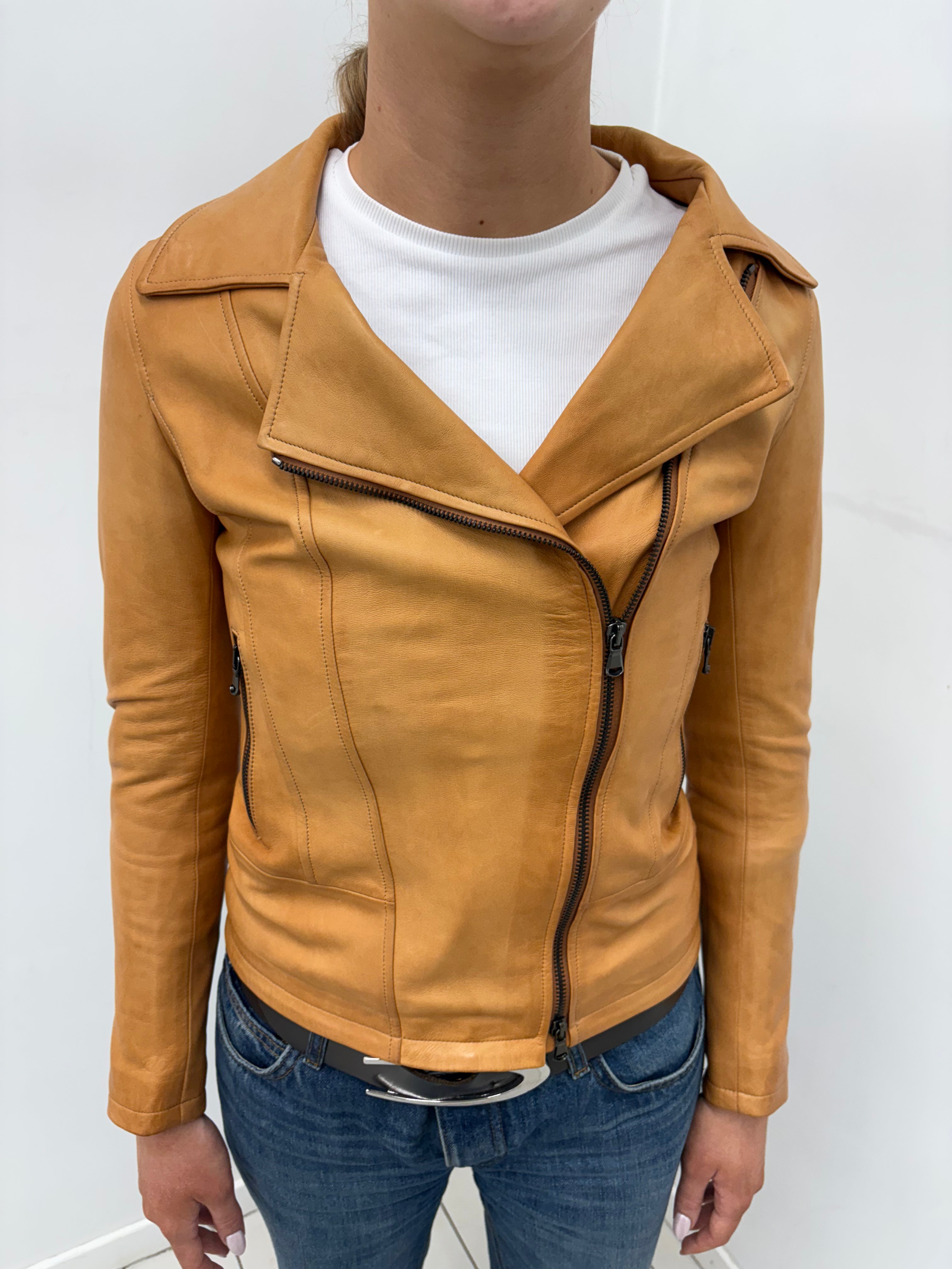 Tan Leather Biker Jacket