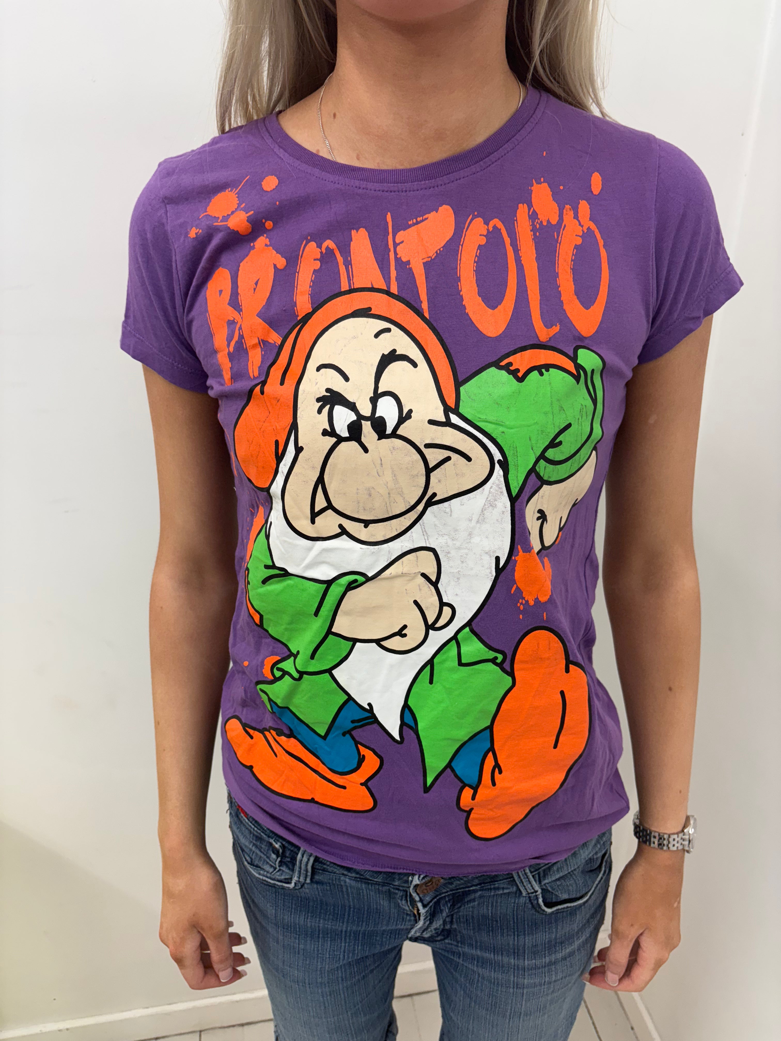 Purple Graphic Tee with Cartoon Dwarf Character