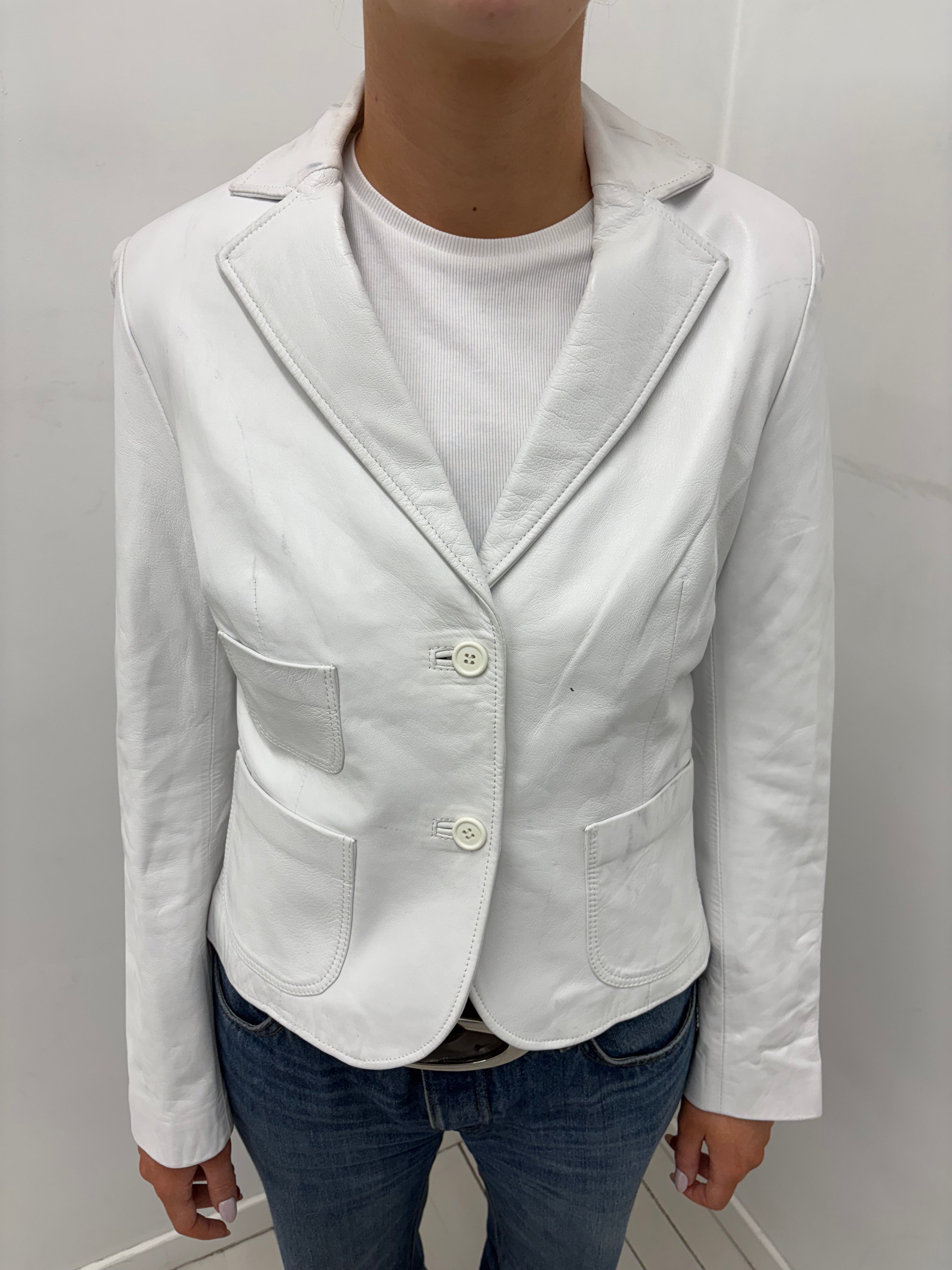 White Fitted Leather Blazer