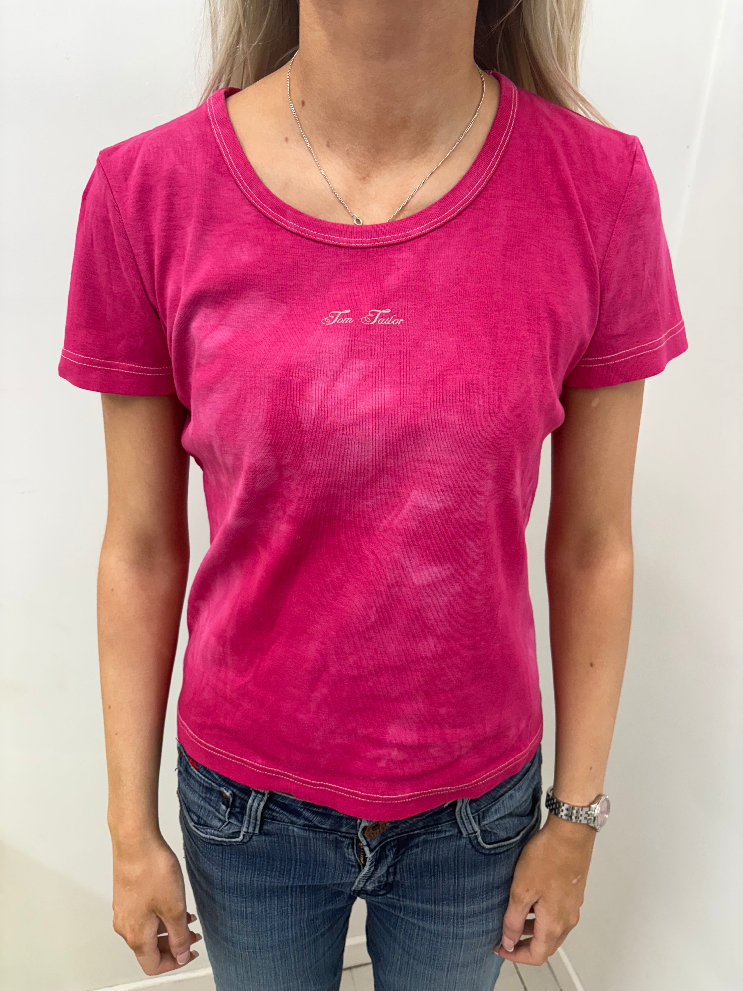 Tom Tailor Hot Pink Baby Tee with Contrast Stitching