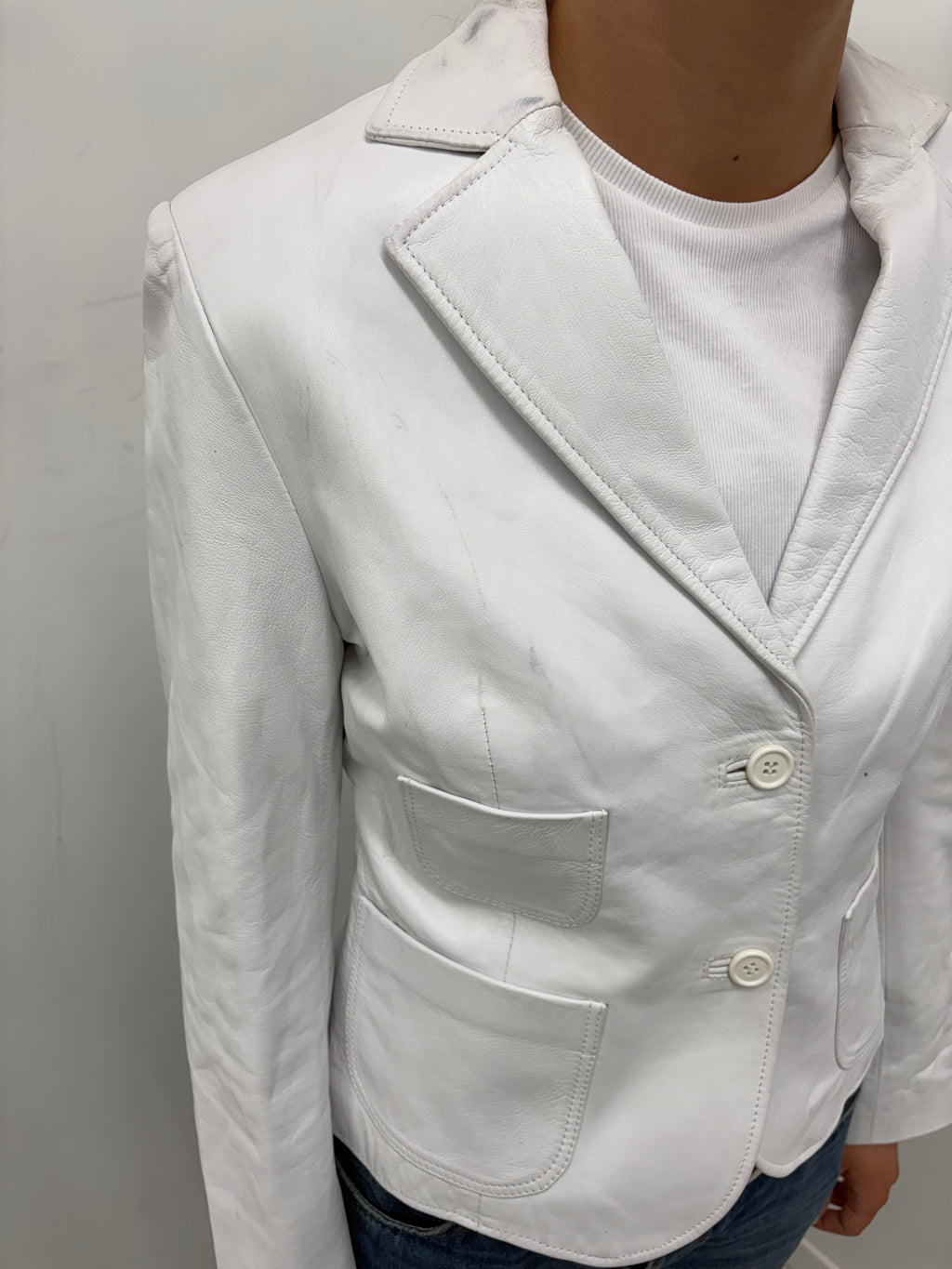 White Fitted Leather Blazer