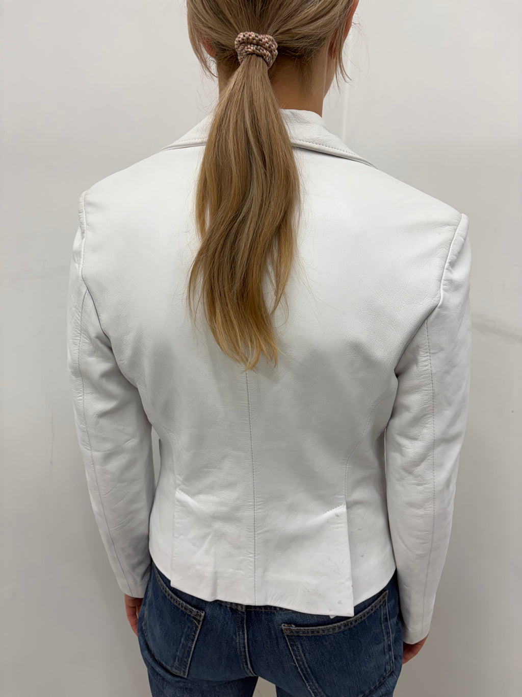 White Fitted Leather Blazer