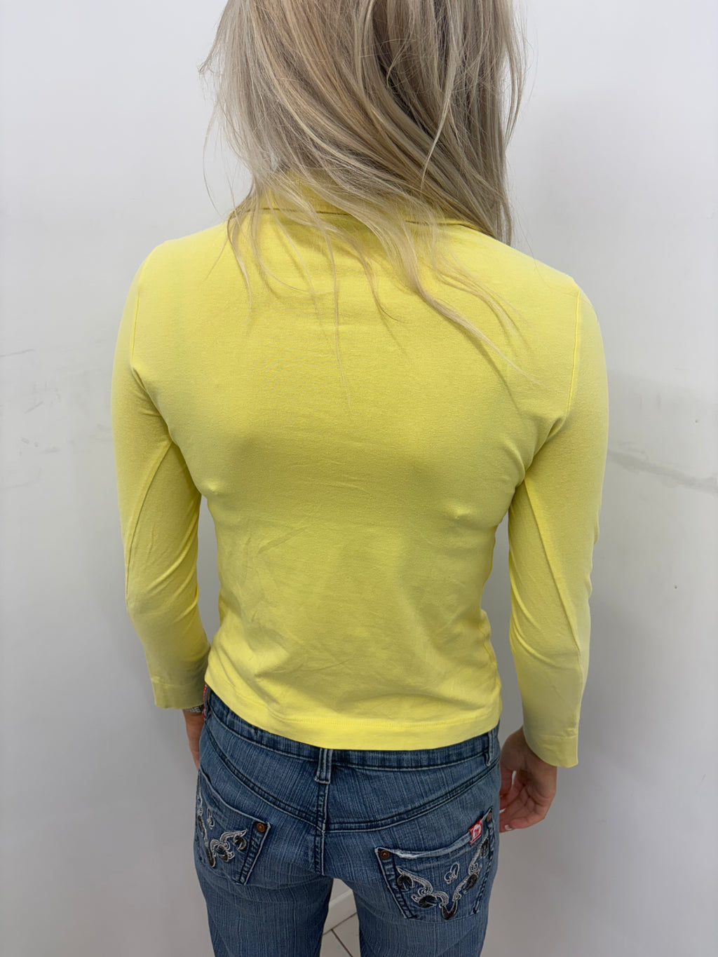 Yellow Long Sleeve Polo Top with Crest Embroidery