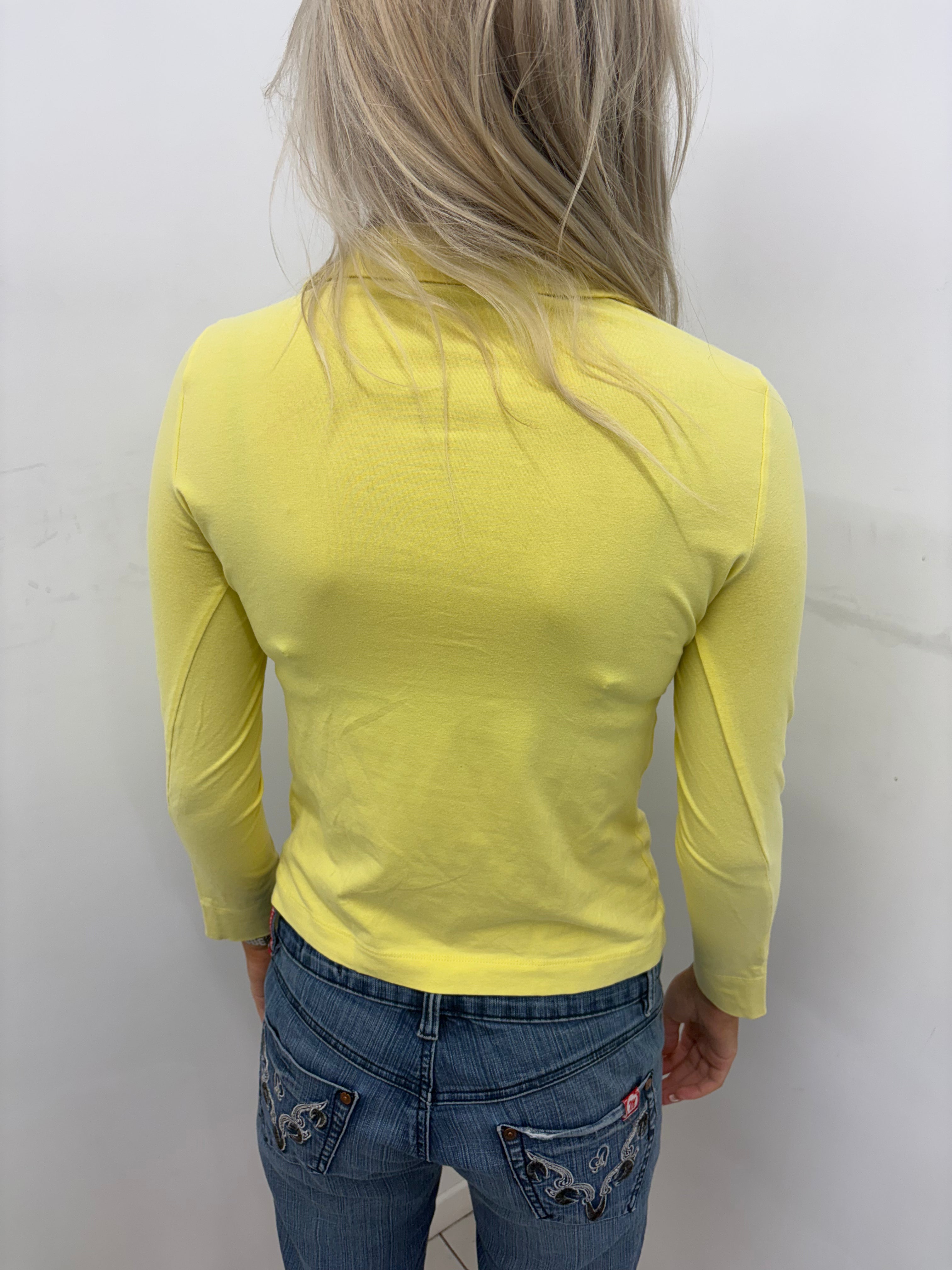 Yellow Long Sleeve Polo Top with Crest Embroidery