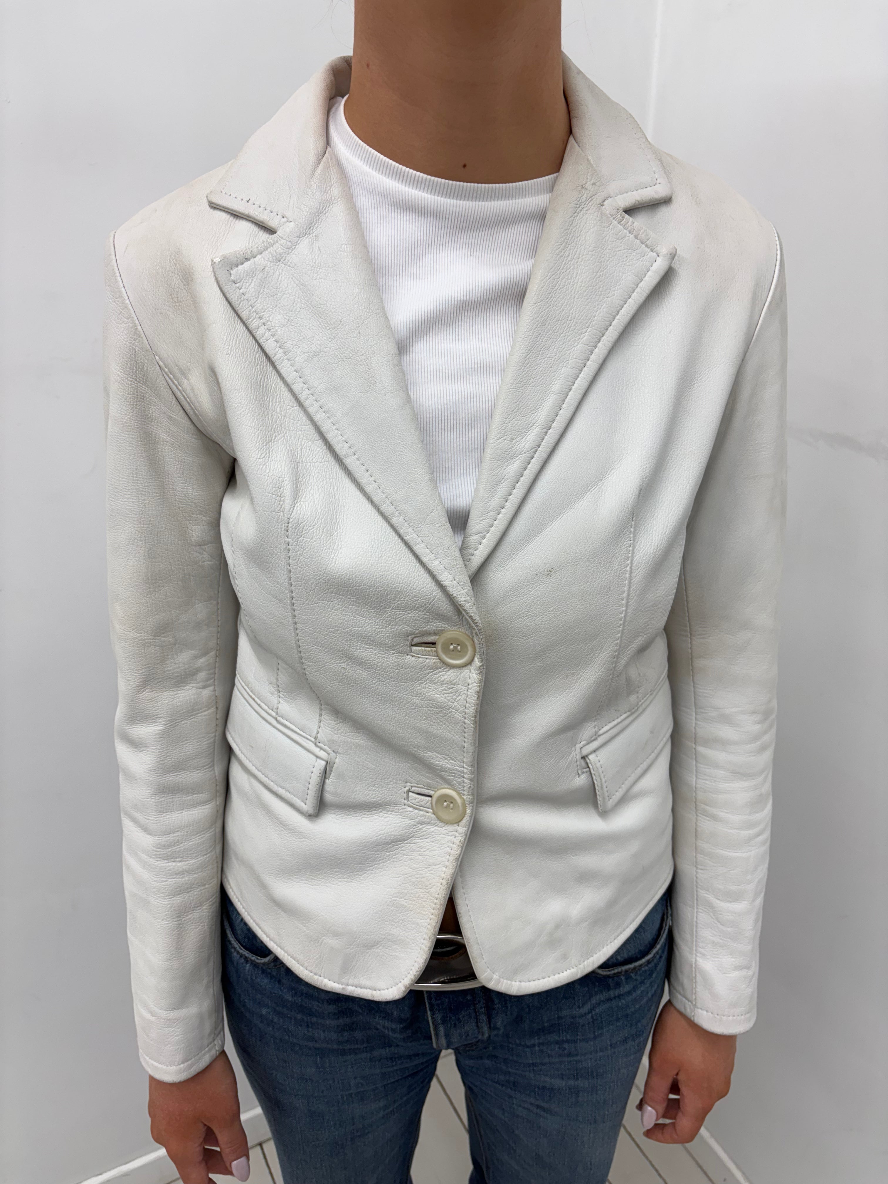 White Fitted Leather Blazer