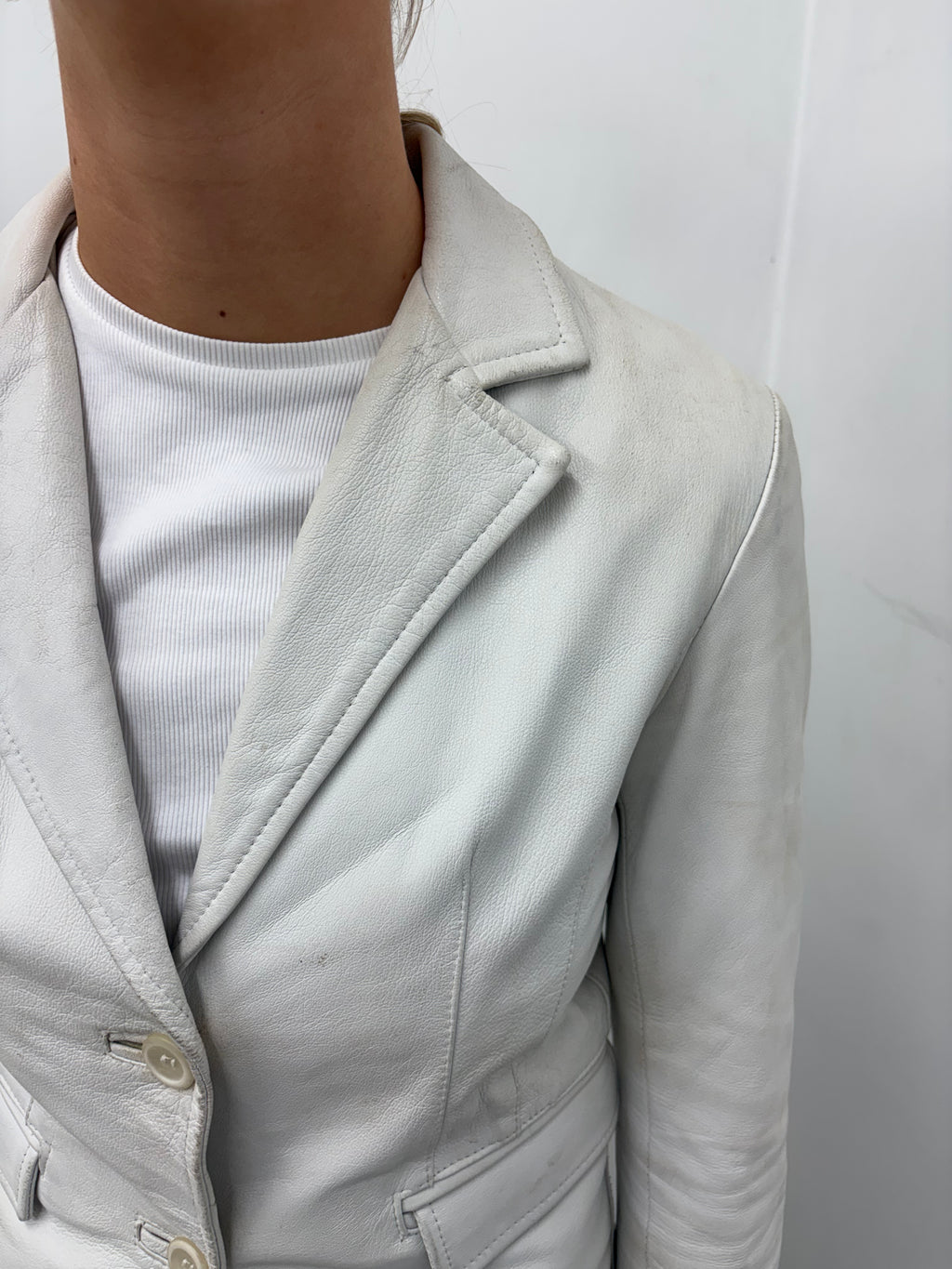White Fitted Leather Blazer