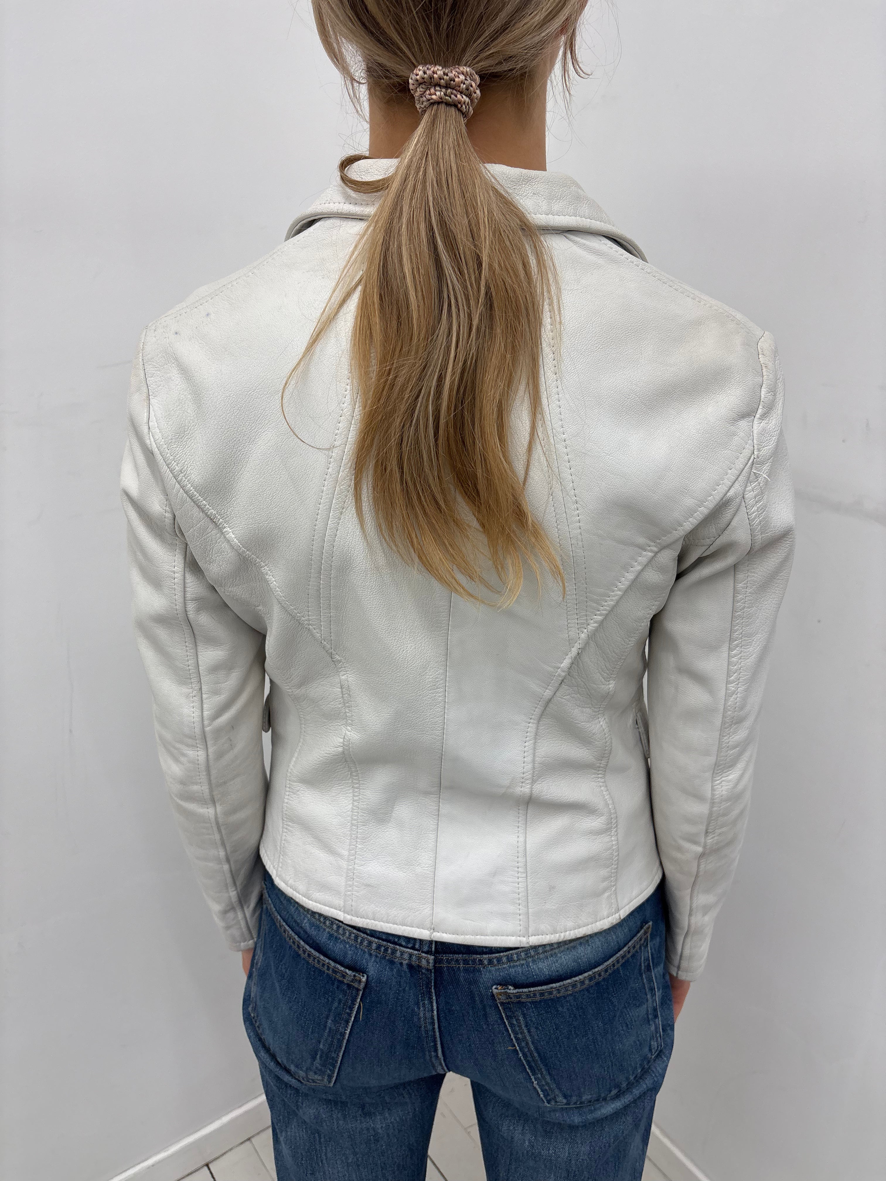 White Fitted Leather Blazer