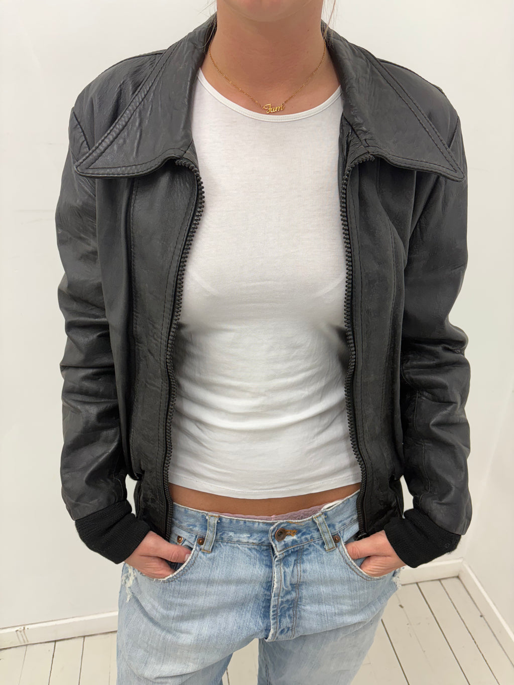 Black Leather Bomber Jacket