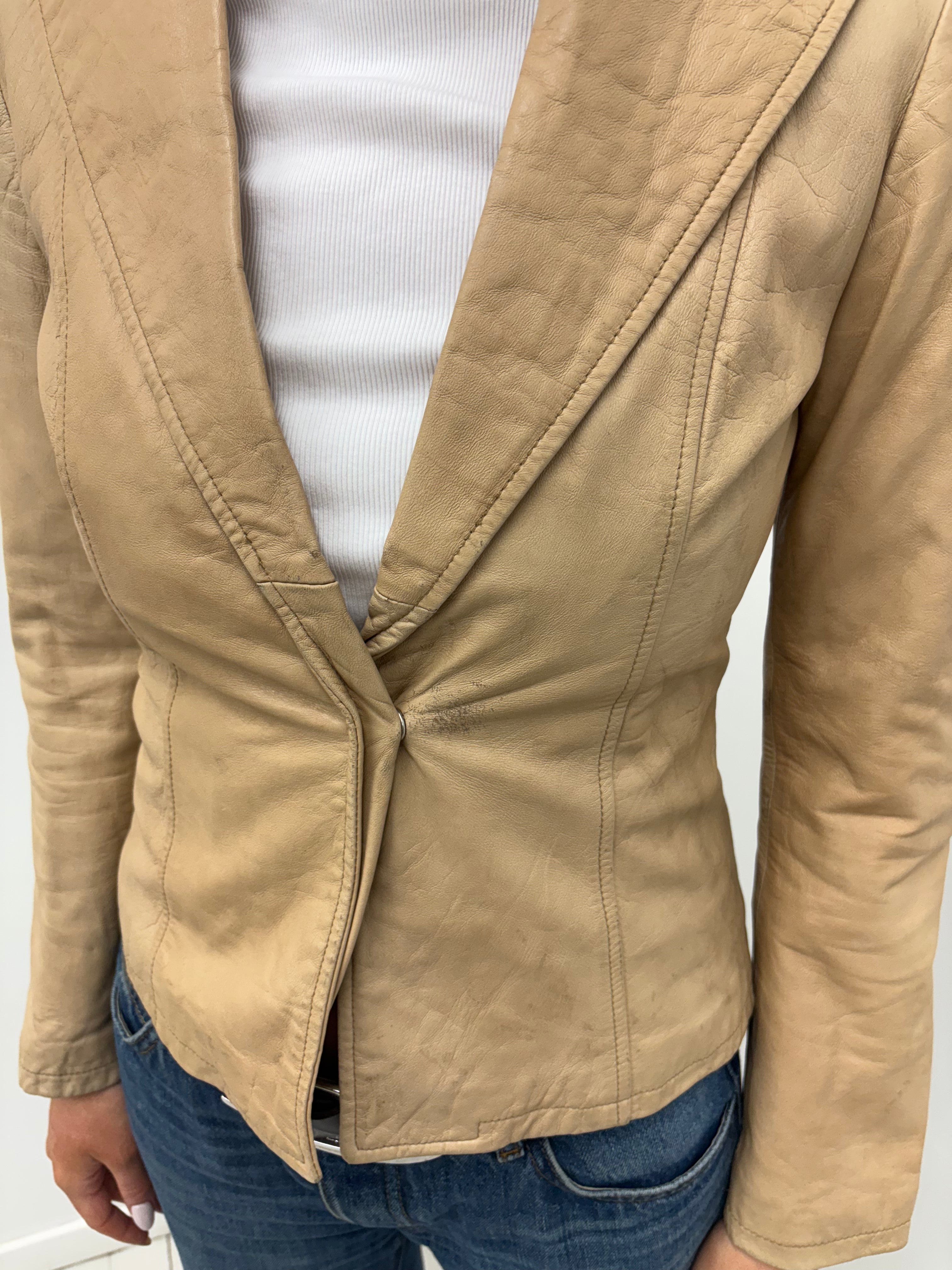 Beige Fitted Leather Blazer