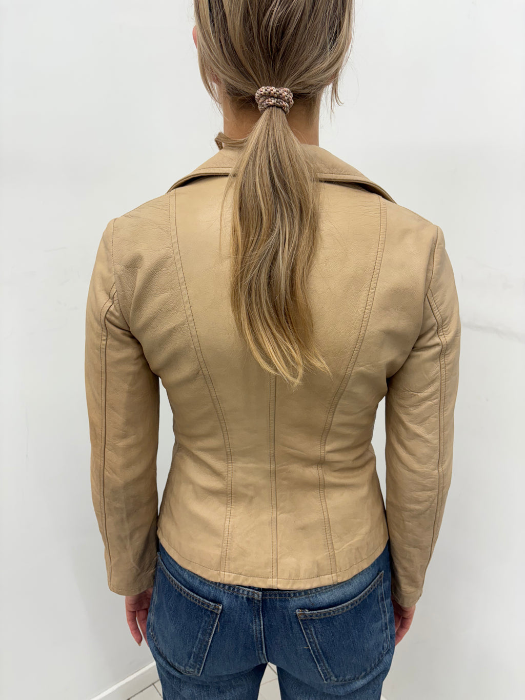 Beige Fitted Leather Blazer