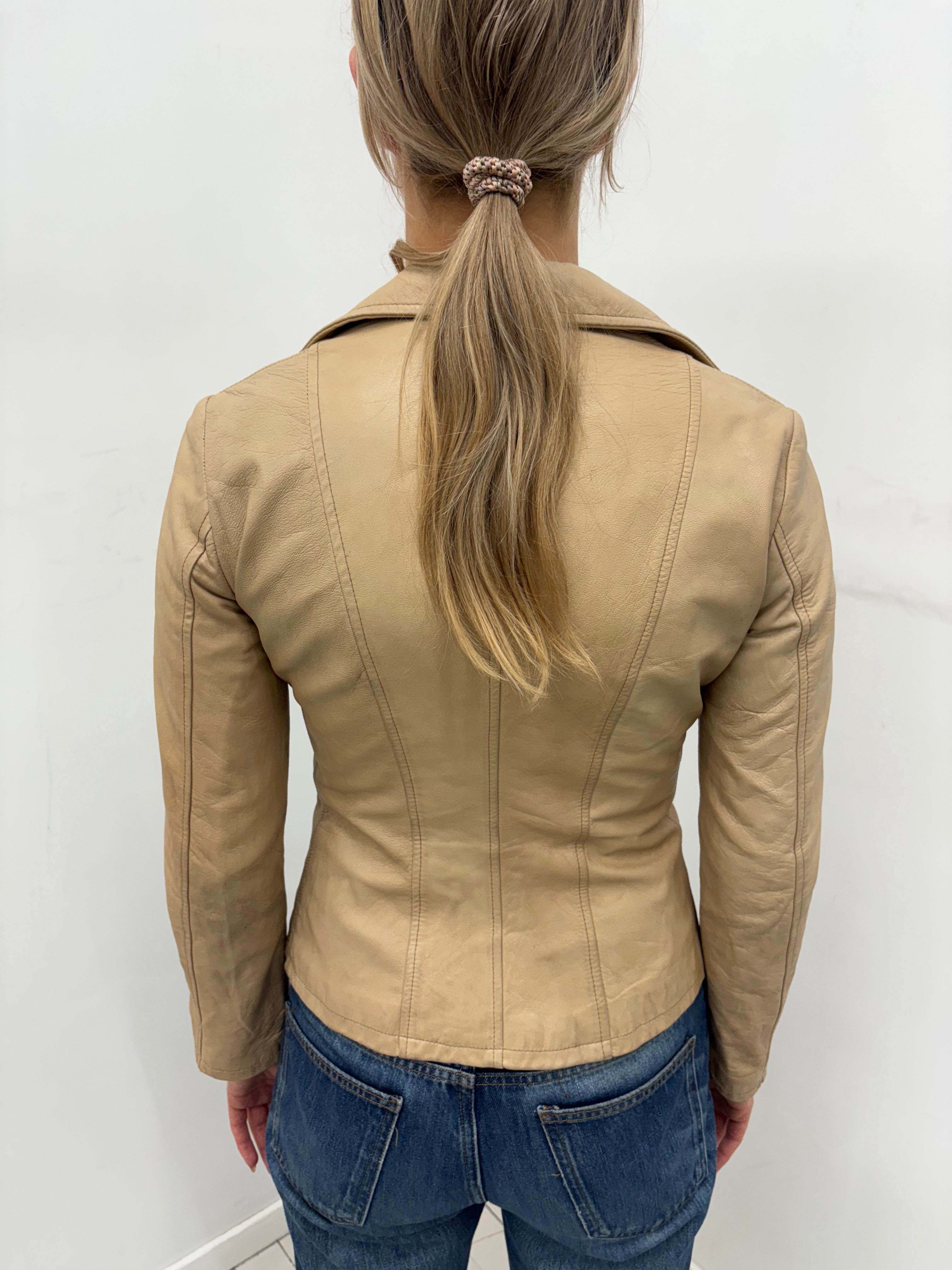 Beige Fitted Leather Blazer