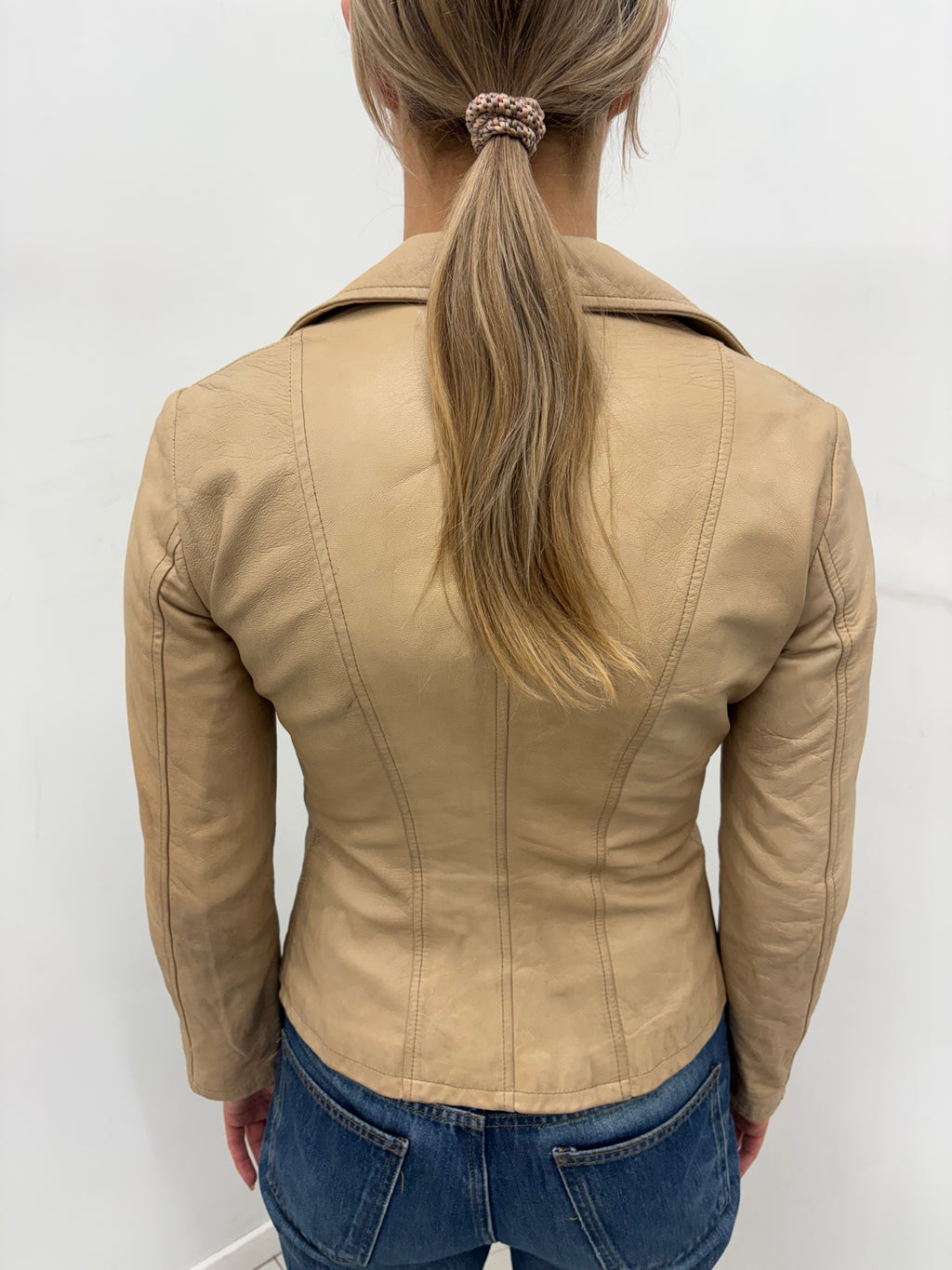 Beige Fitted Leather Blazer