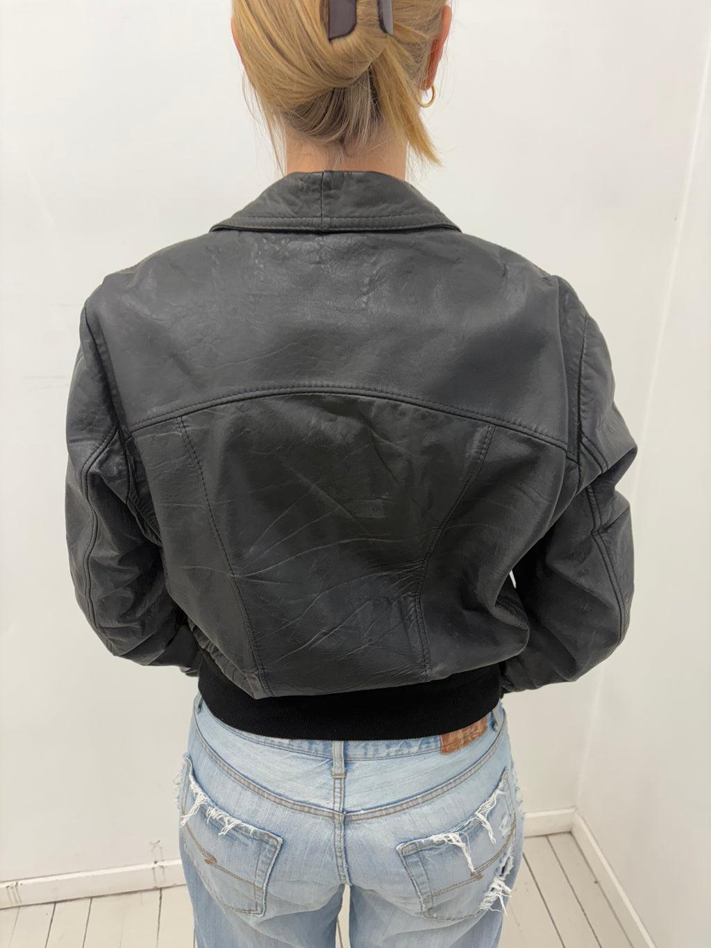Black Leather Bomber Jacket