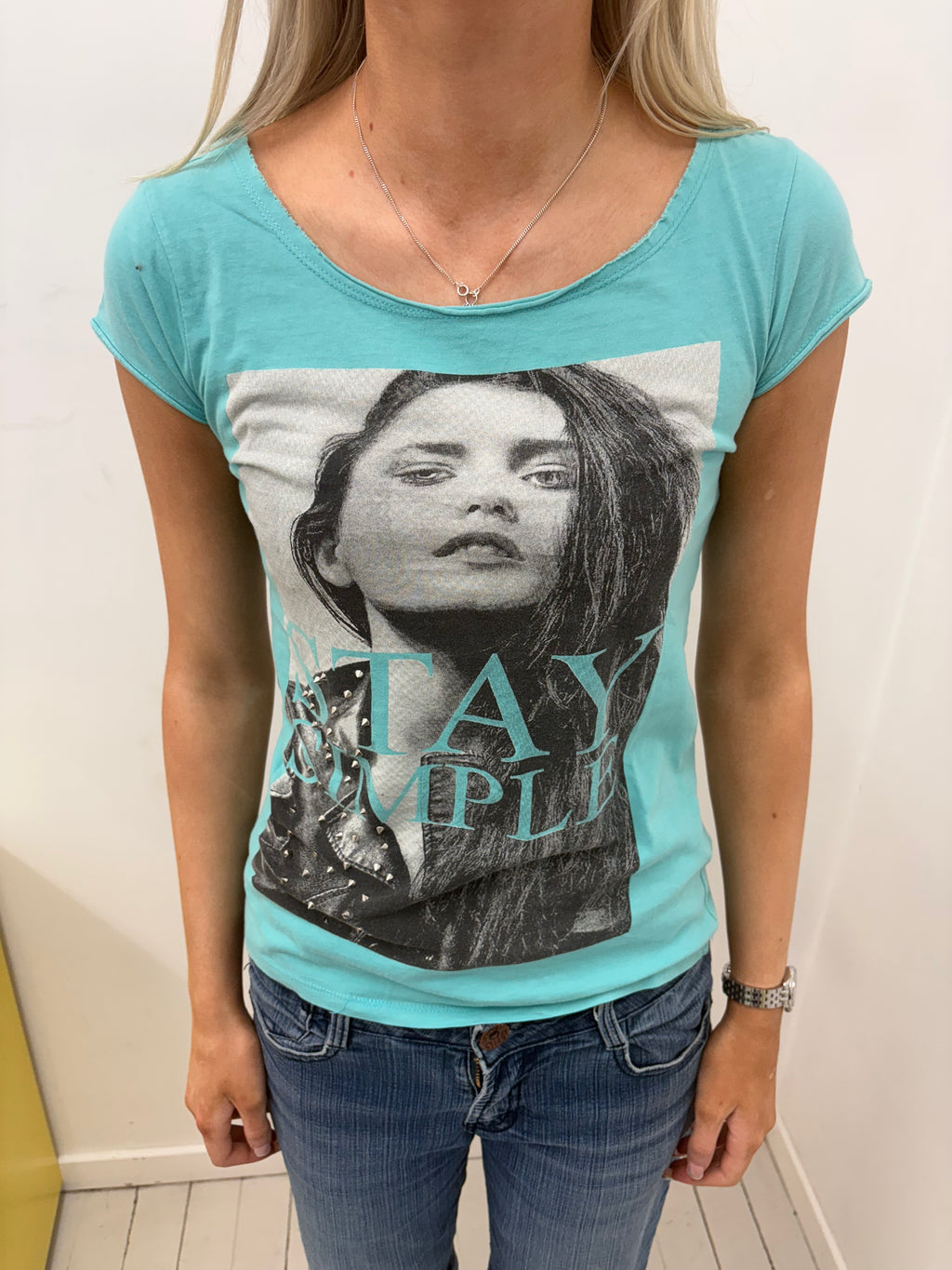 Turquoise "Stay Simple" Model Graphic Tee